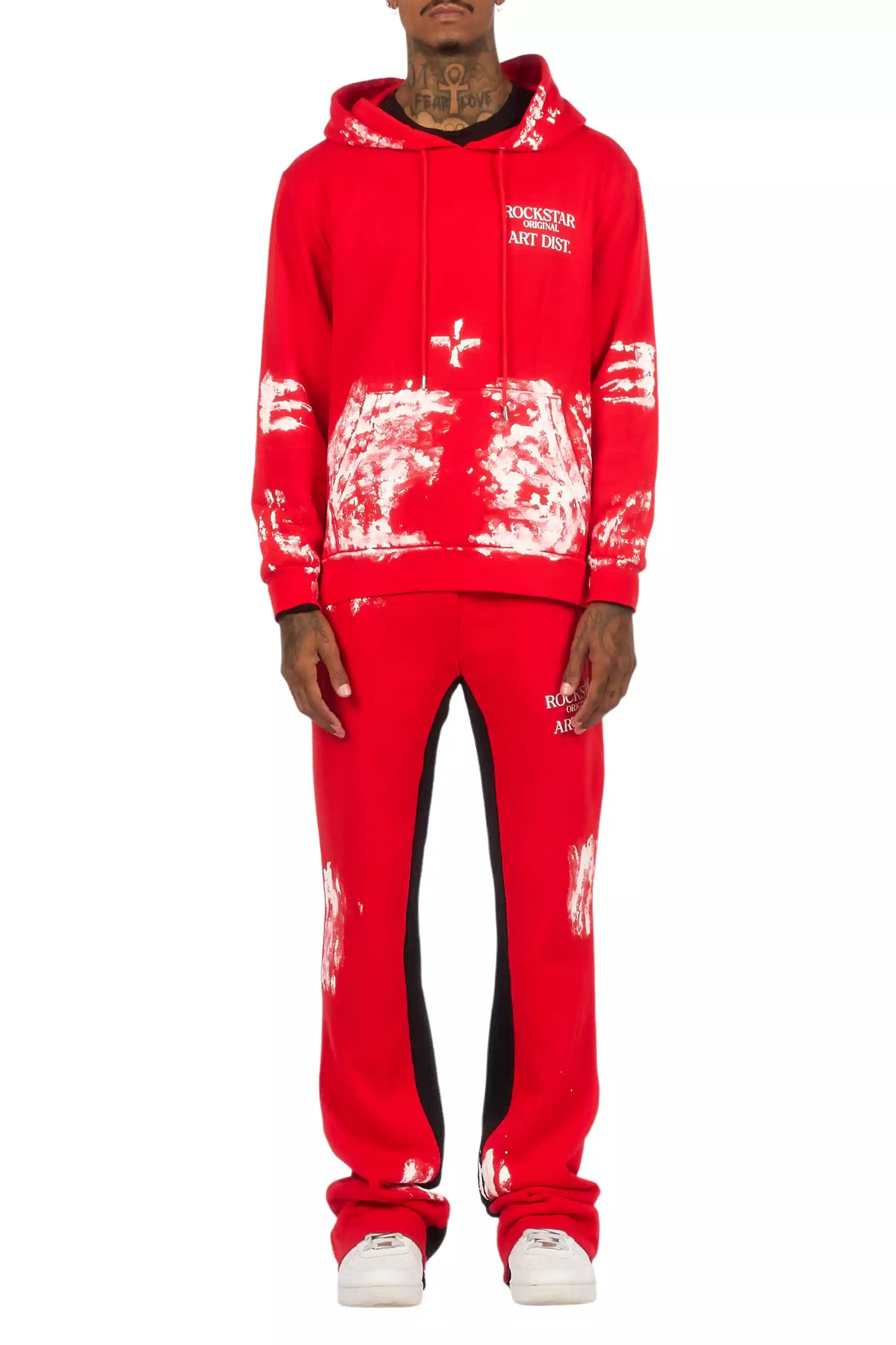 Filip Red/White Hoodie/Baggy Stacked Track Pant Set