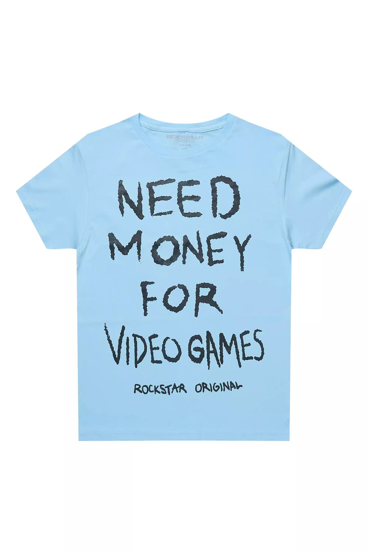 Boys M4 Video Games Sky Blue/Black Graphic T-Shirt