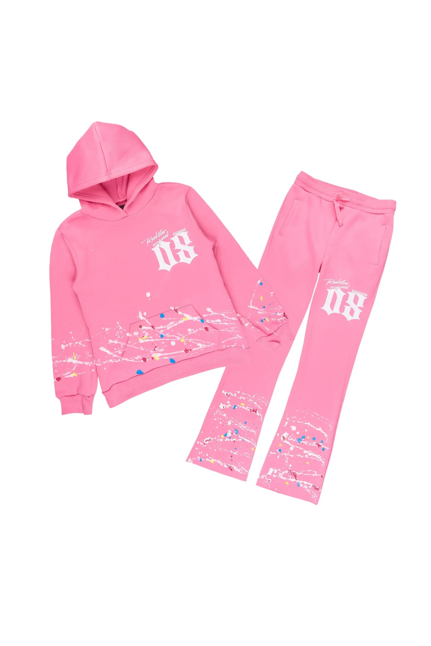 Girls Haria Bubblegum Hoodie/Stacked Flare Track Set