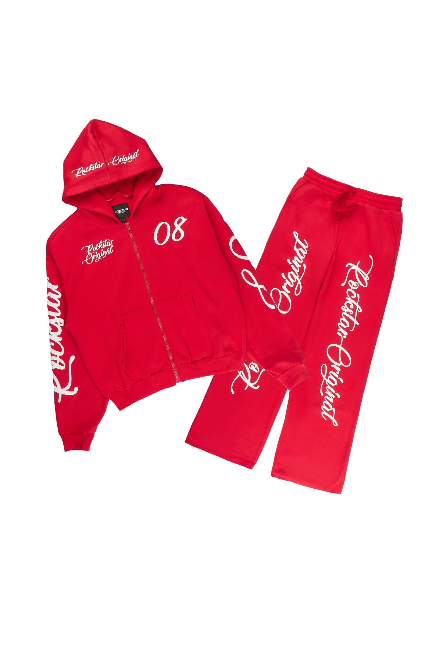 Boys Hanif Red/White Zip Up Hoodie Relaxed Pant Track Set