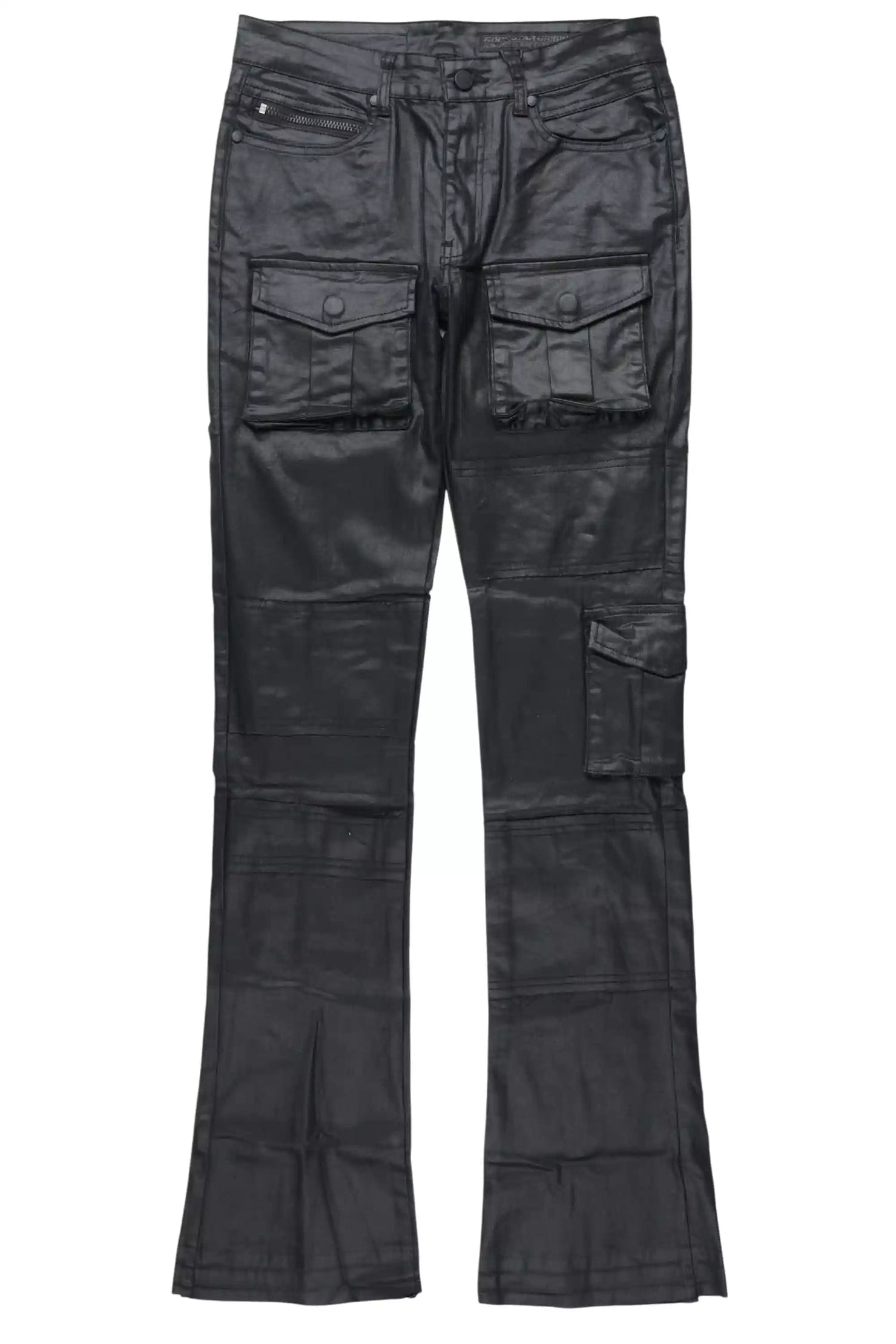 Folant Black Stacked Flare Coated Pant