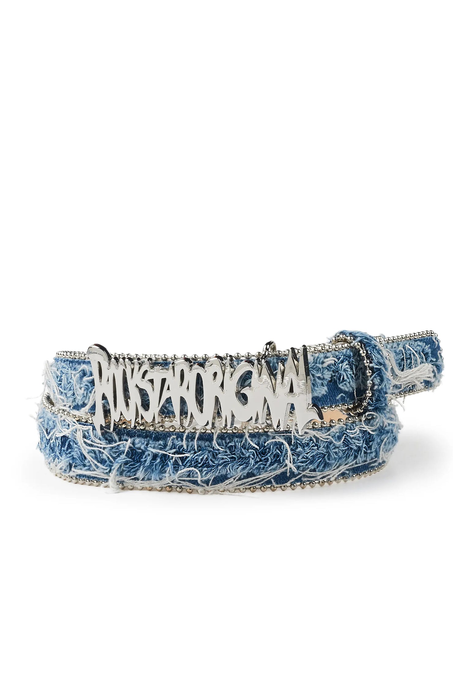 Tedros Blue Fabric Rockstar Logo Narrow Belt