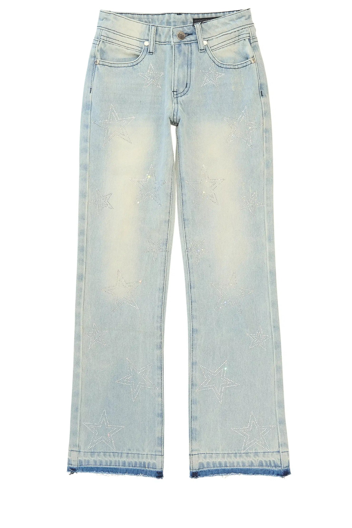 Boys Kama Light Blue Rhinestone Stacked Flare Jean