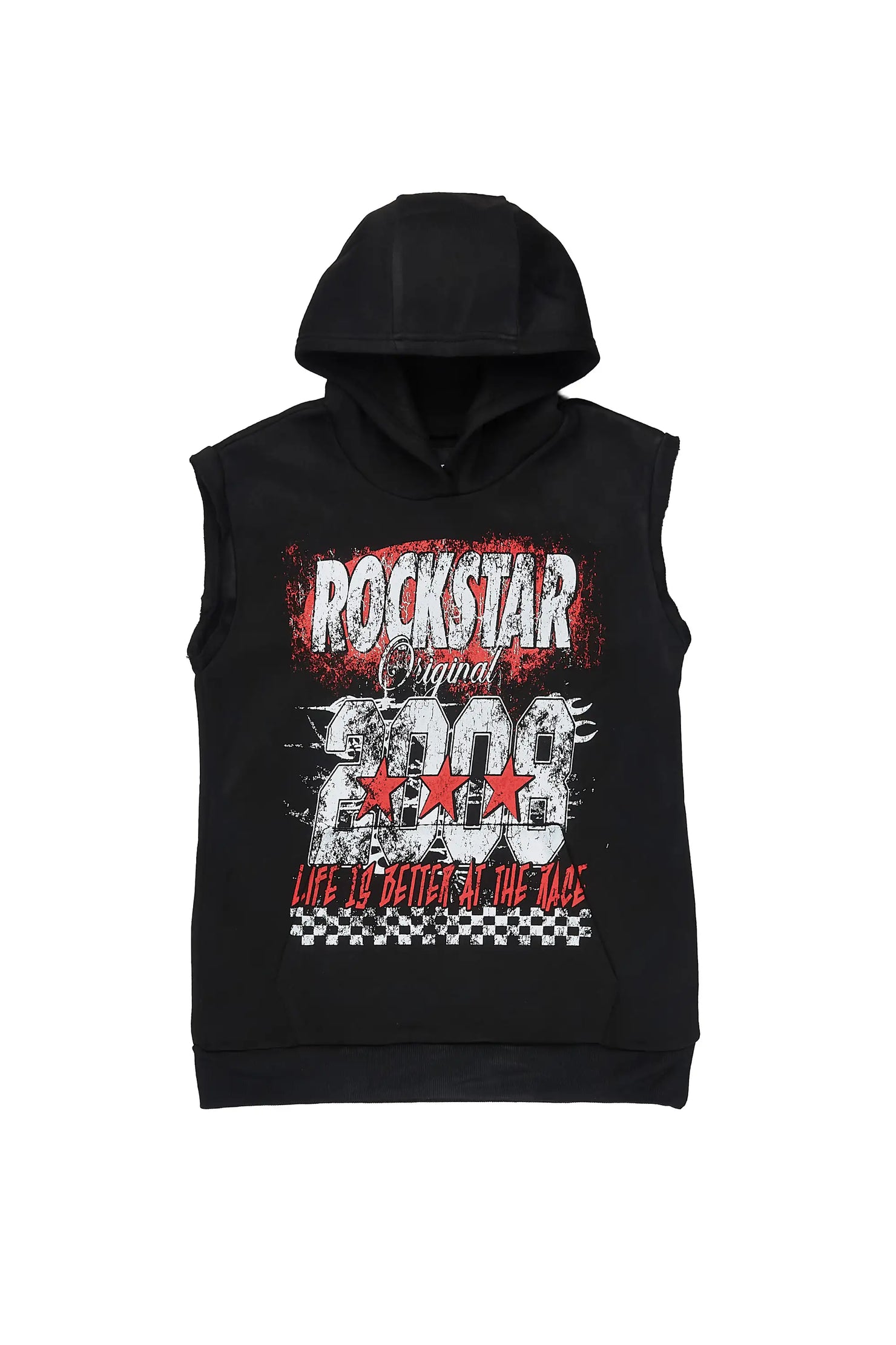 Boys Racing Grunge Black Cut Sleeve Hoodie