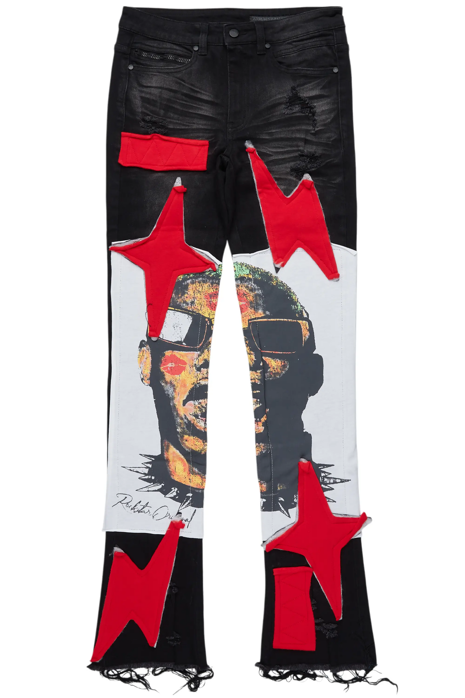 Savage Black/Red Patchwork Stacked Flare Jean
