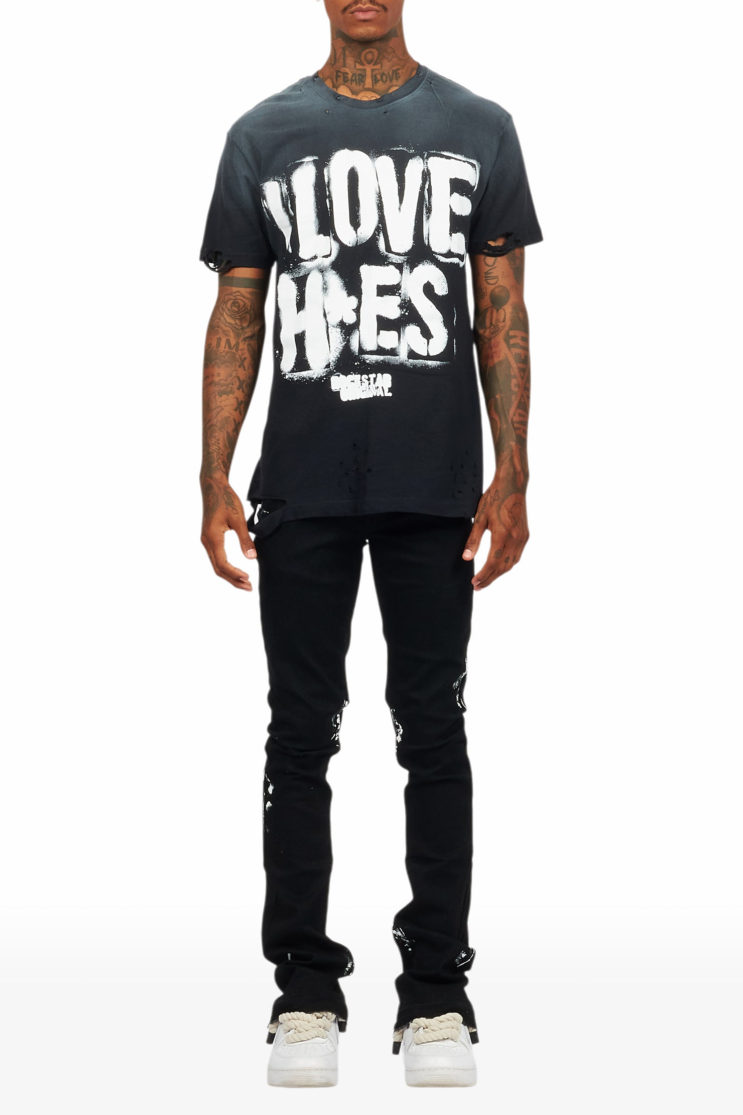 Banyan Black Graphic T-Shirt/Dag Stacked Flare Jean Set