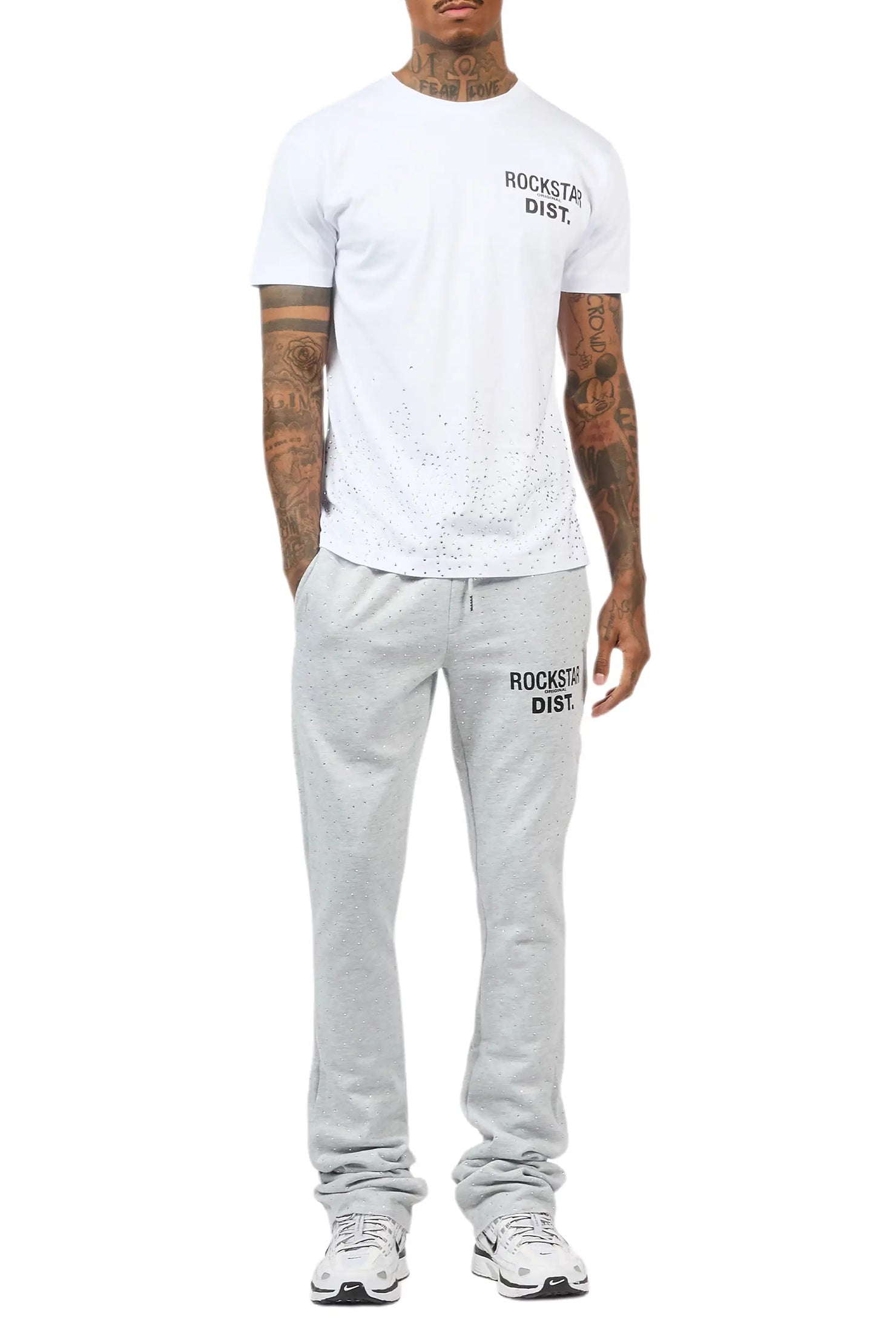 Alpine White/Heather Grey Rhinestone T-Shirt/Stacked Track Set