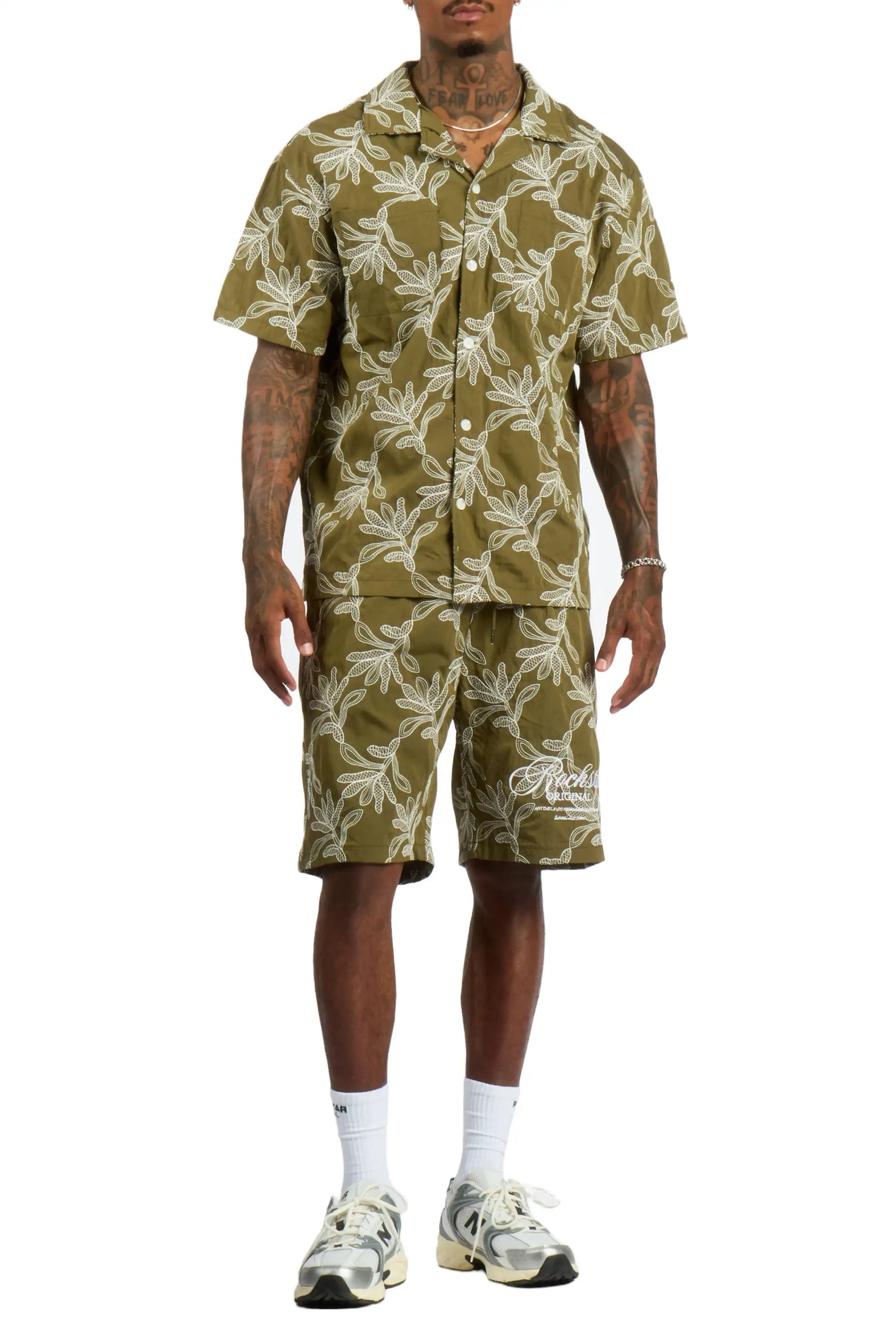 Merle Olive/White Button Down Shirt/Short Set