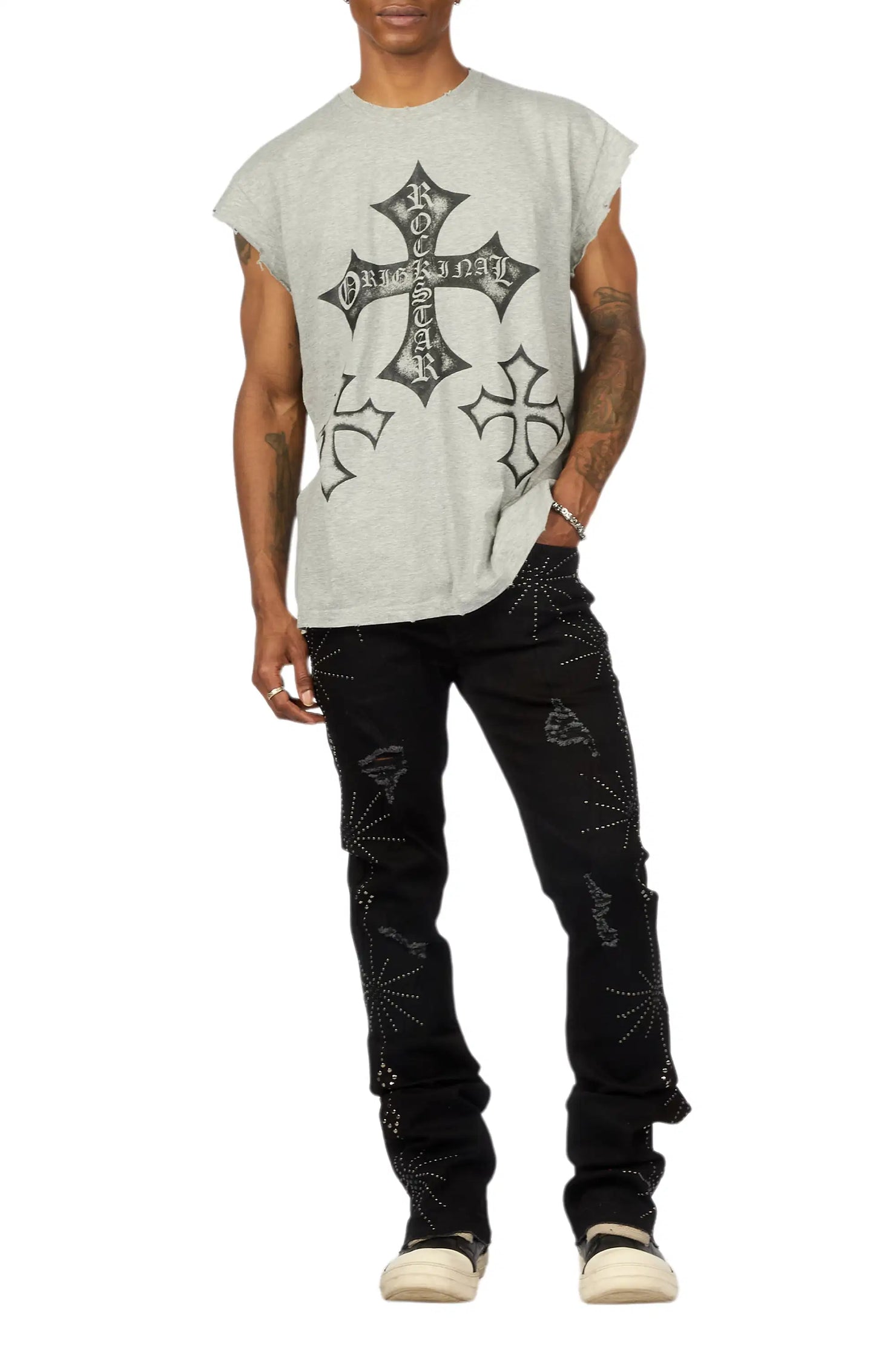 Strast Jet Black Stud Stacked Flare Jean