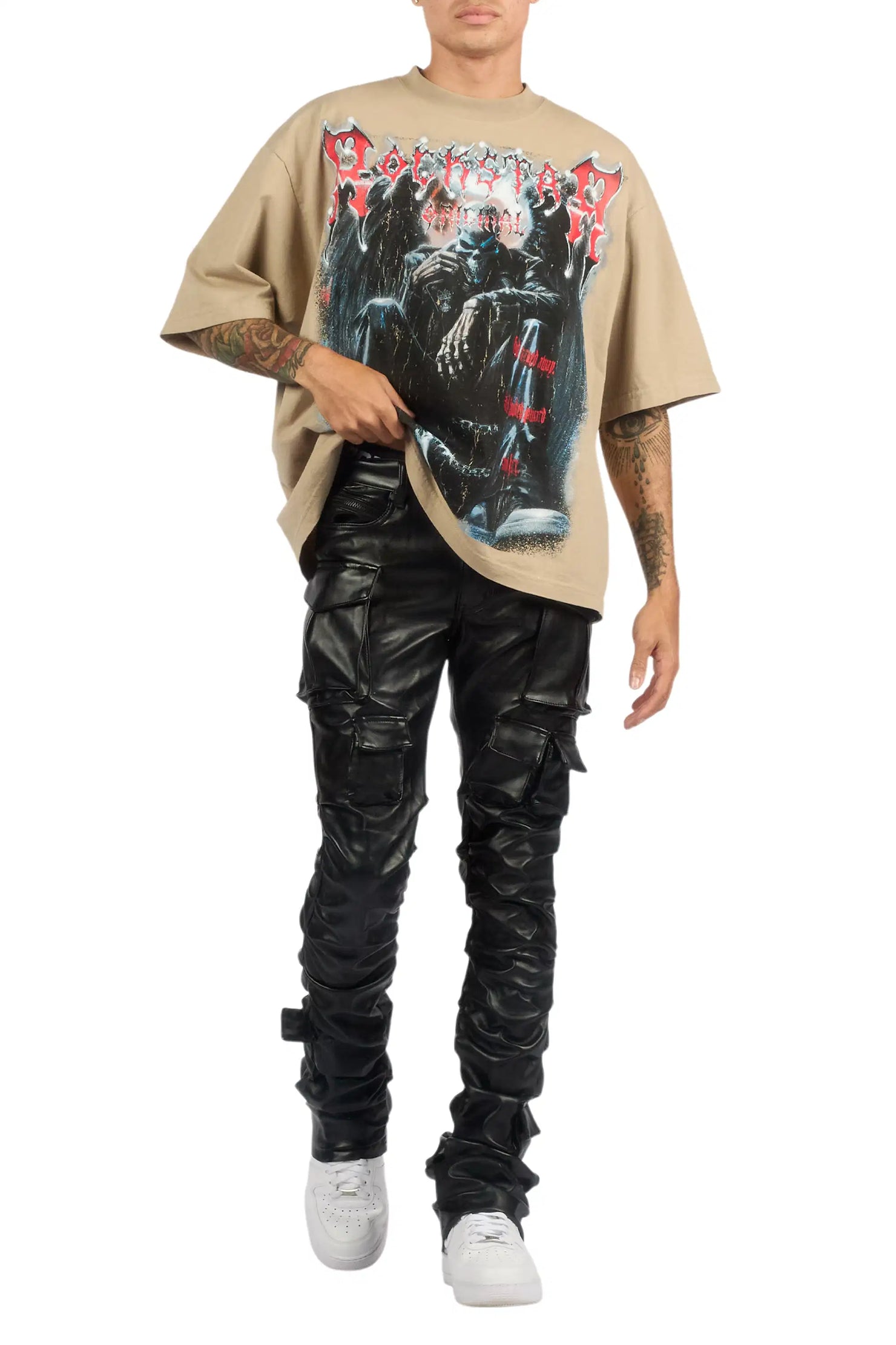Gentry Black Stacked Flare PU Pants