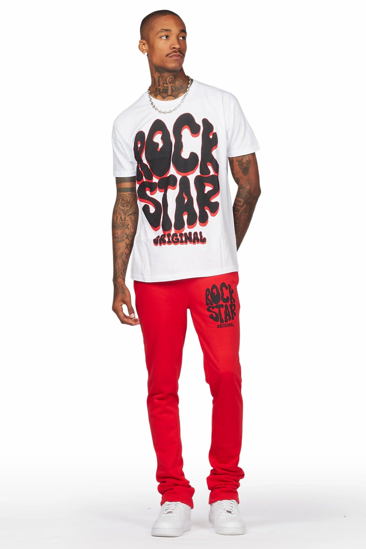 Warblen White/Red T-Shirt/Stacked Flare Pant Set