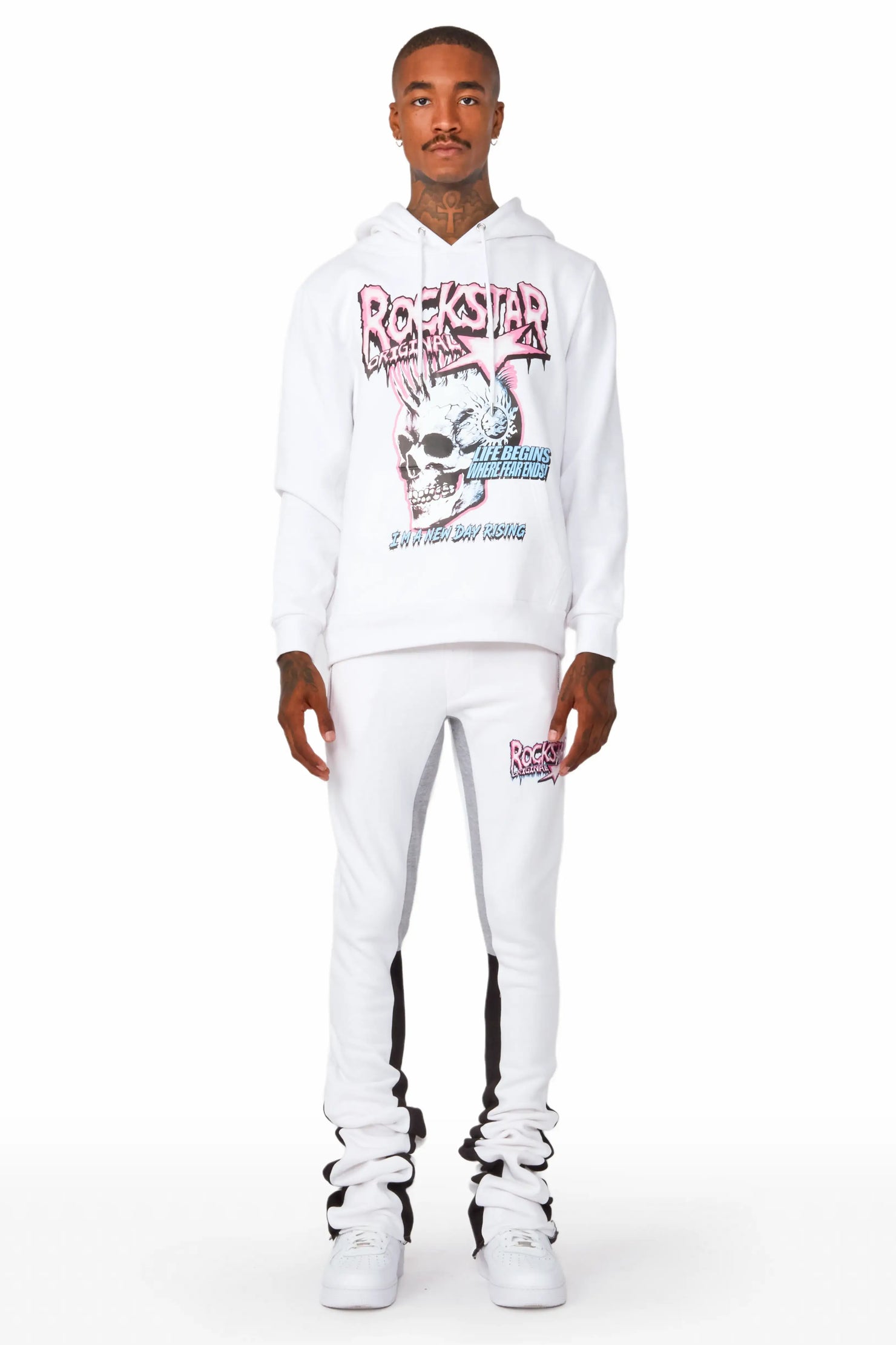 Gage White Hoodie/Super Stacked Flare Pant Track Set