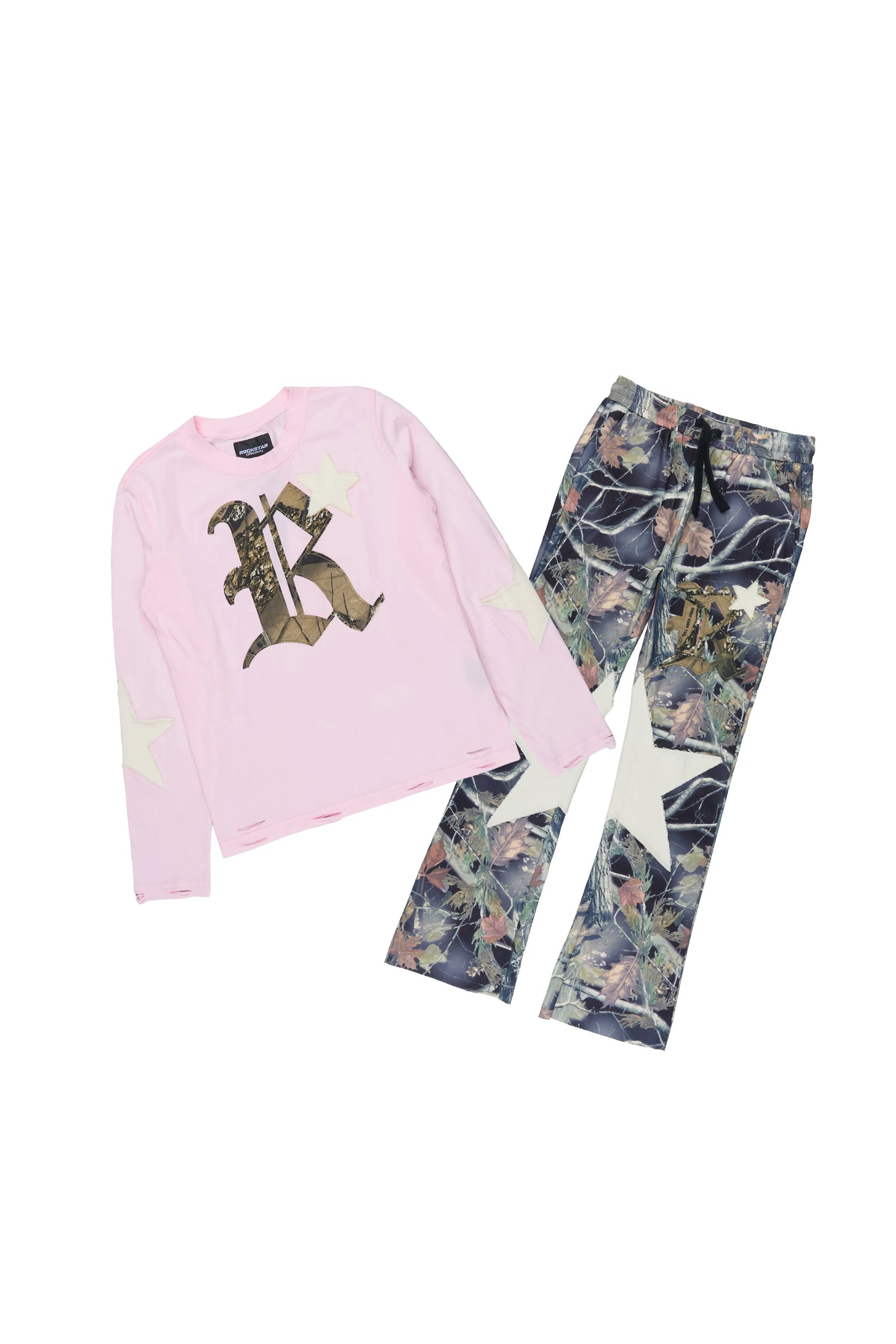 Girls Delgera Pink/Camo Long Sleeve T-Shirt Track Set
