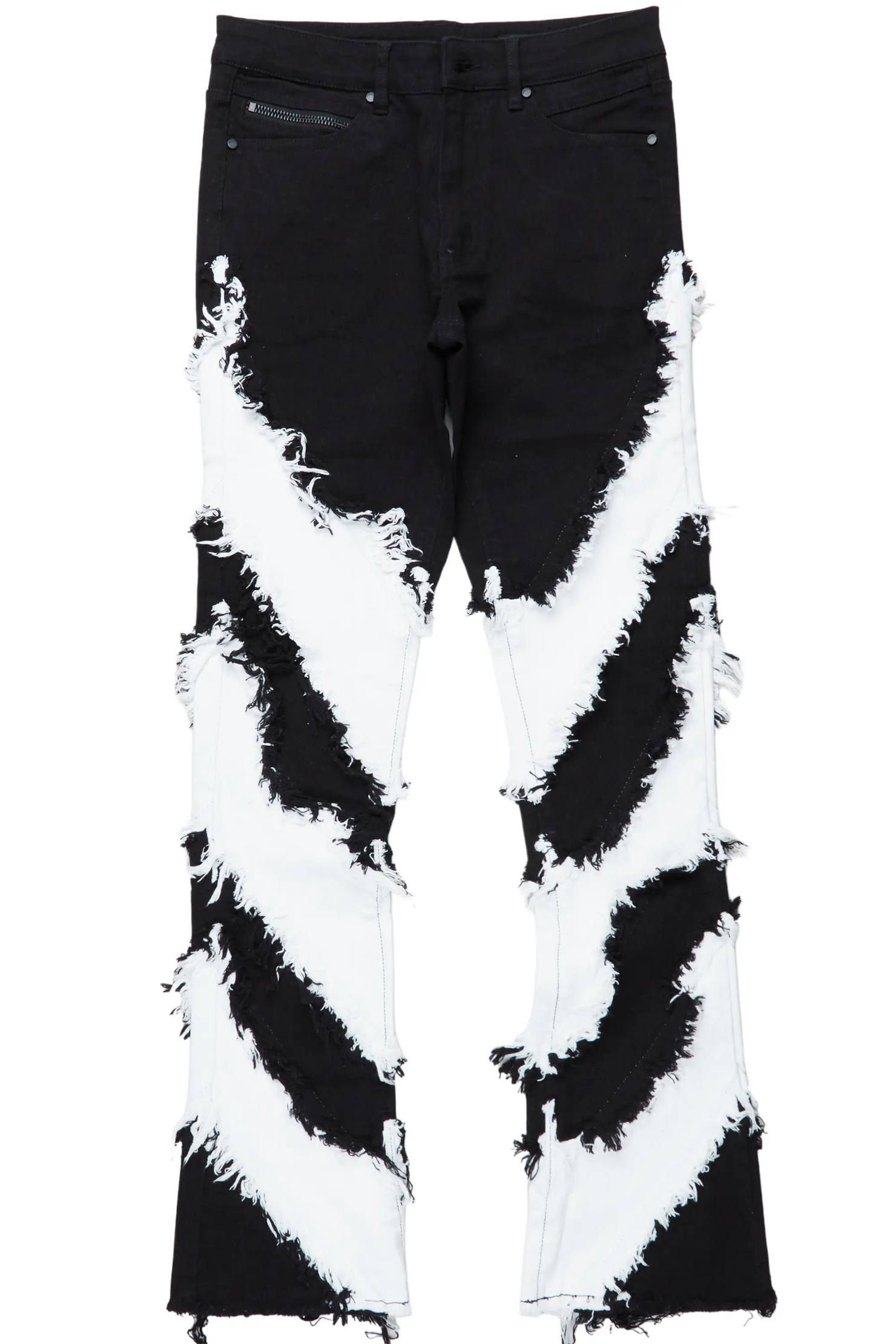 Ismael Black/White Stacked Flare Jean