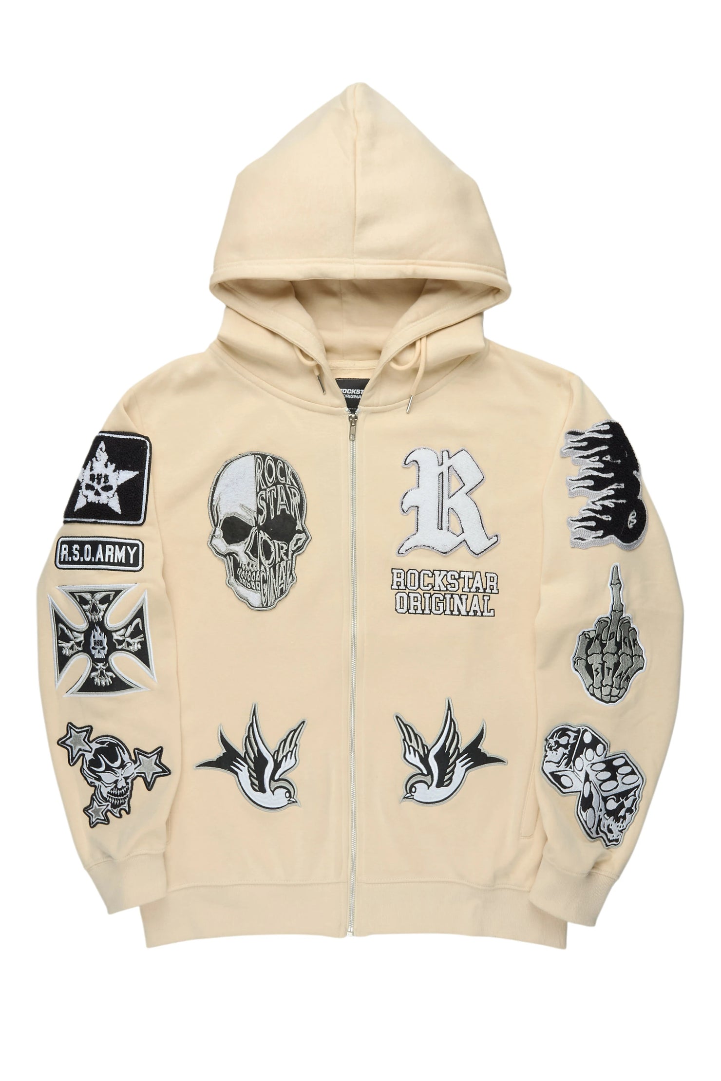 Vidar Beige Graphic Zip-Up Hoodie