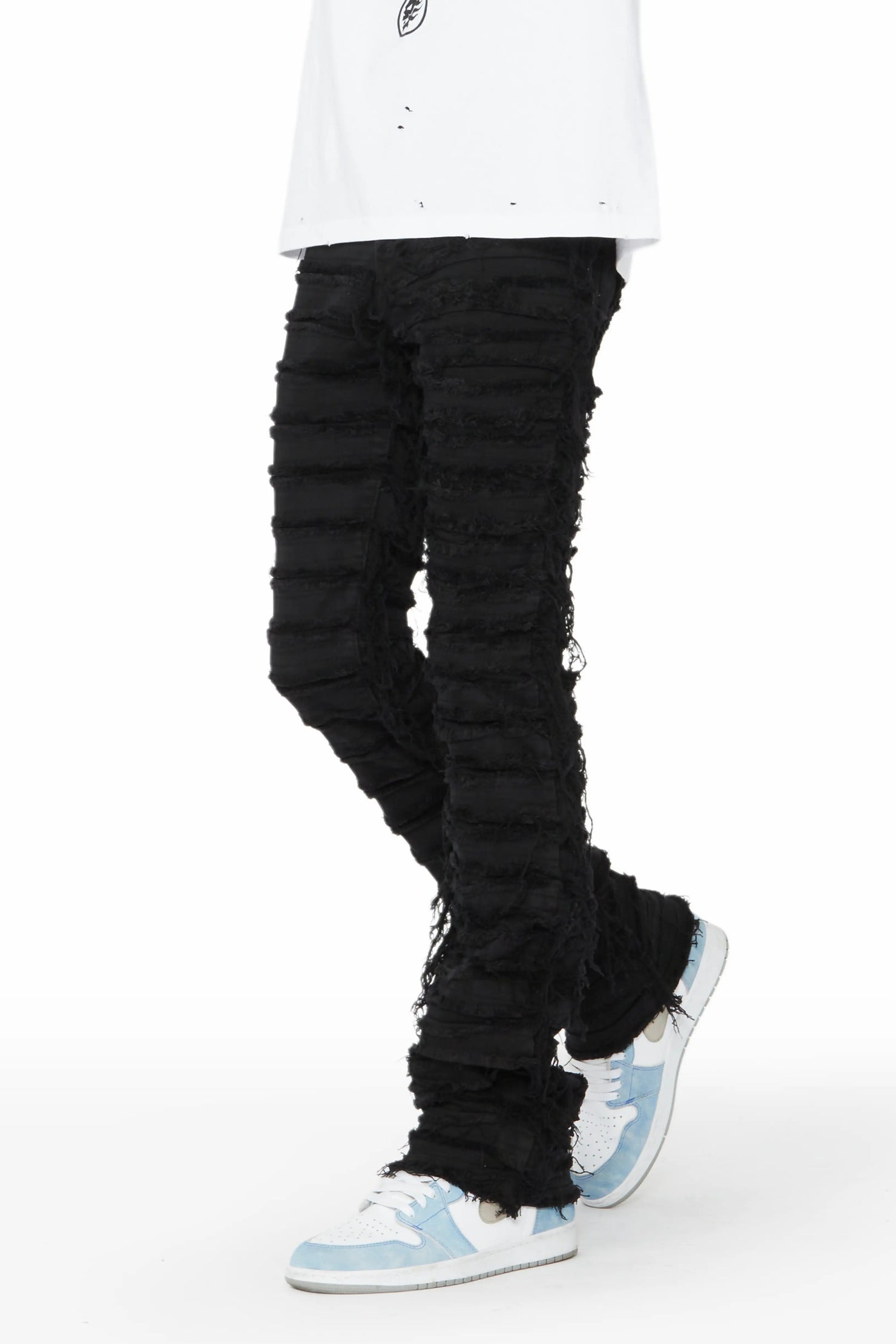 Cassius Black Stacked Flare Jean