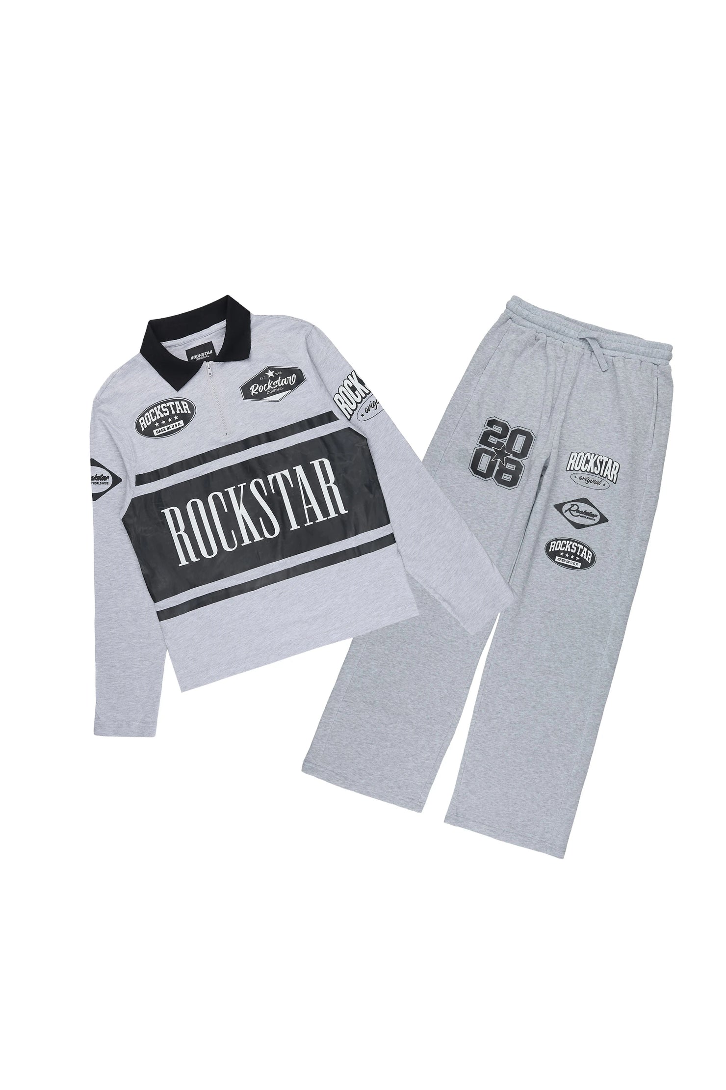 Boys Verseny Heather Grey Long Sleeve Polo Track Set