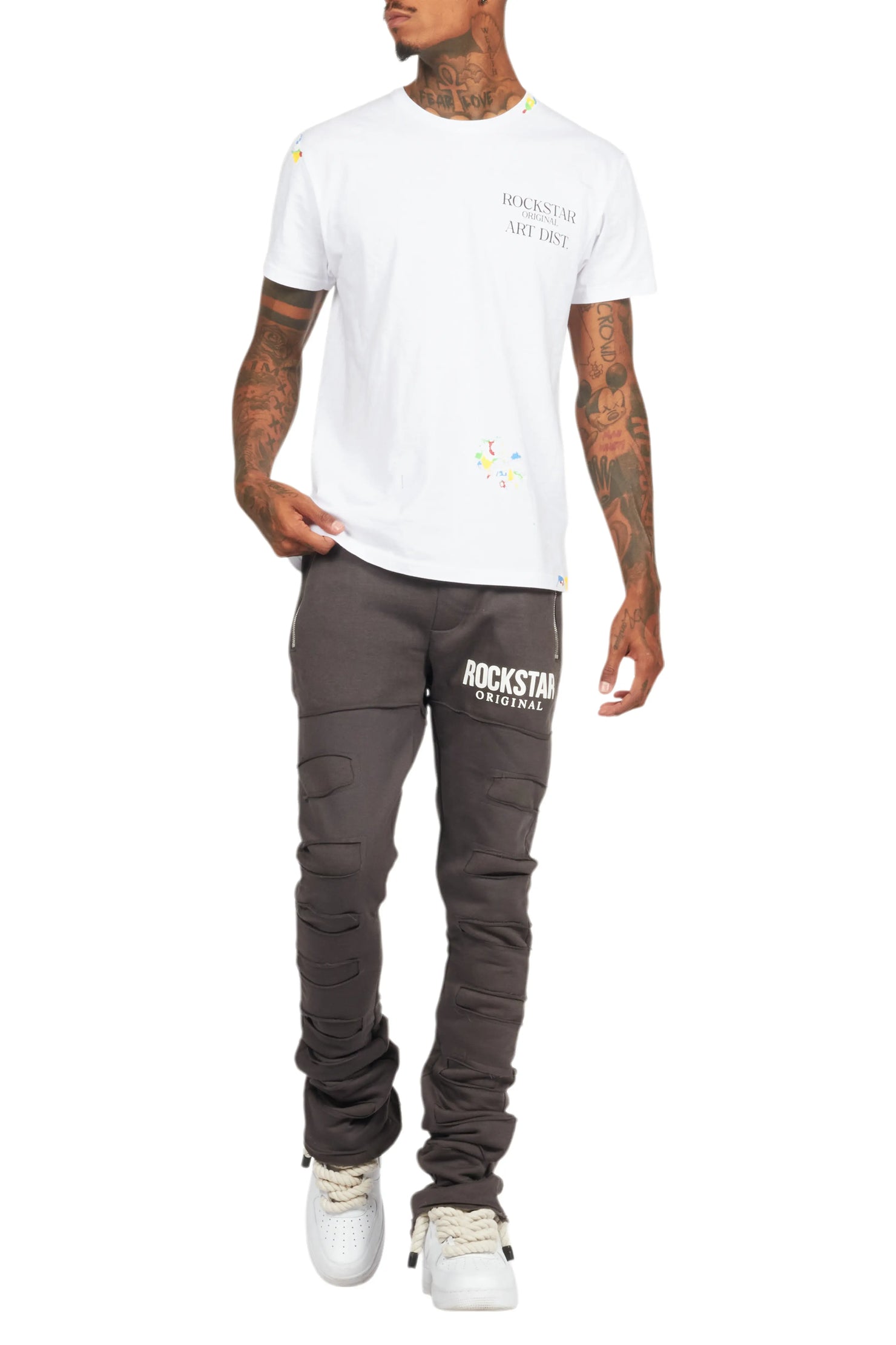 Emilio Vintage Grey Stacked Flare Track Pant