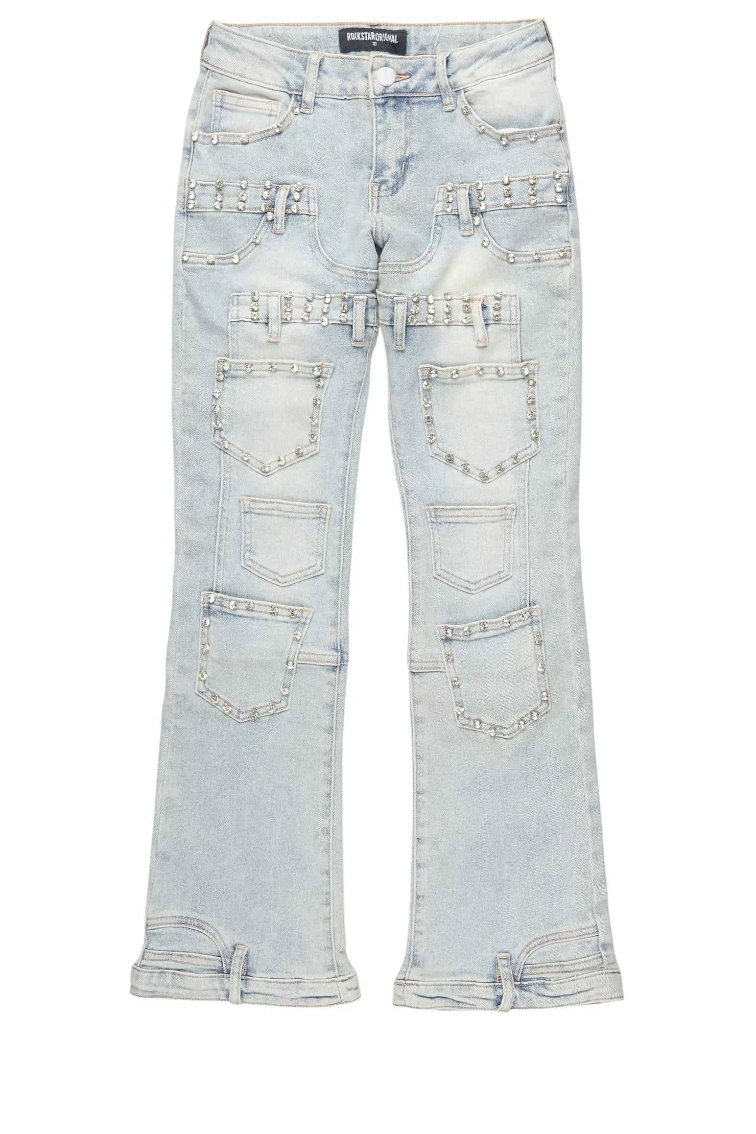 Girls Vicky Light Wash Rhinestone Stacked Jean