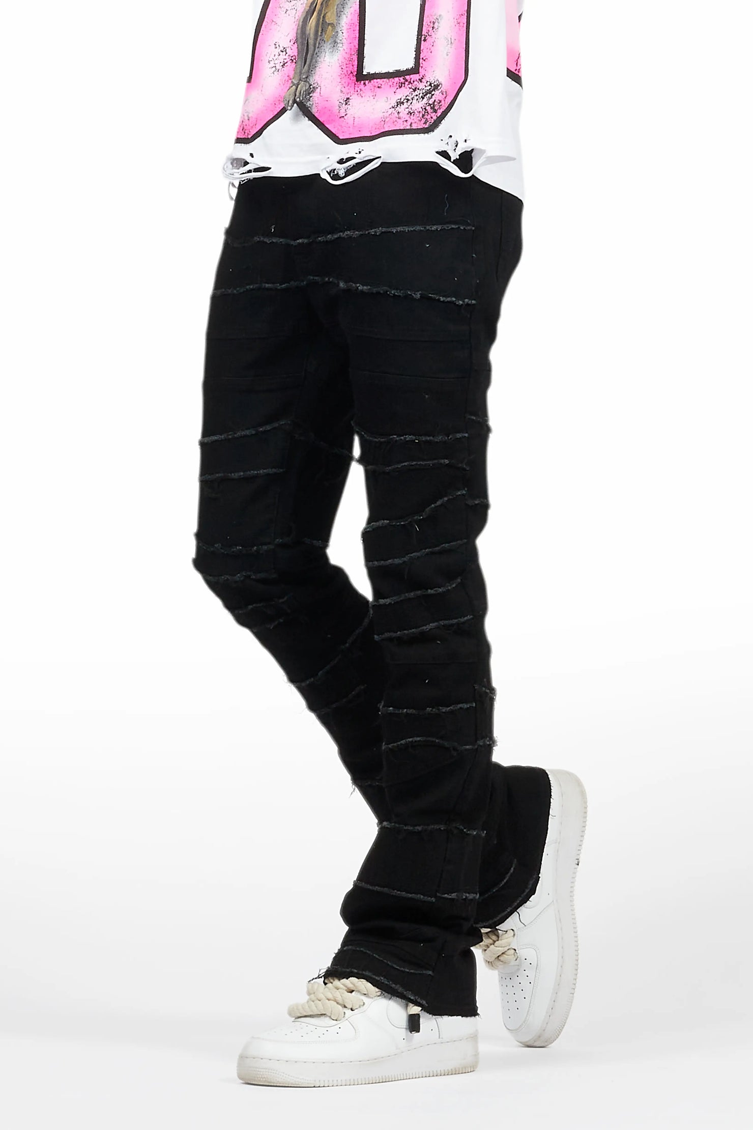 Franko Jet Black Stacked Flare Jean