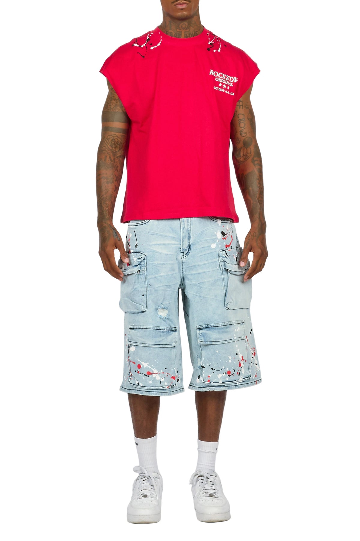 Saxon Blue Graphic Cut Sleeve T-Shirt Denim Short Set