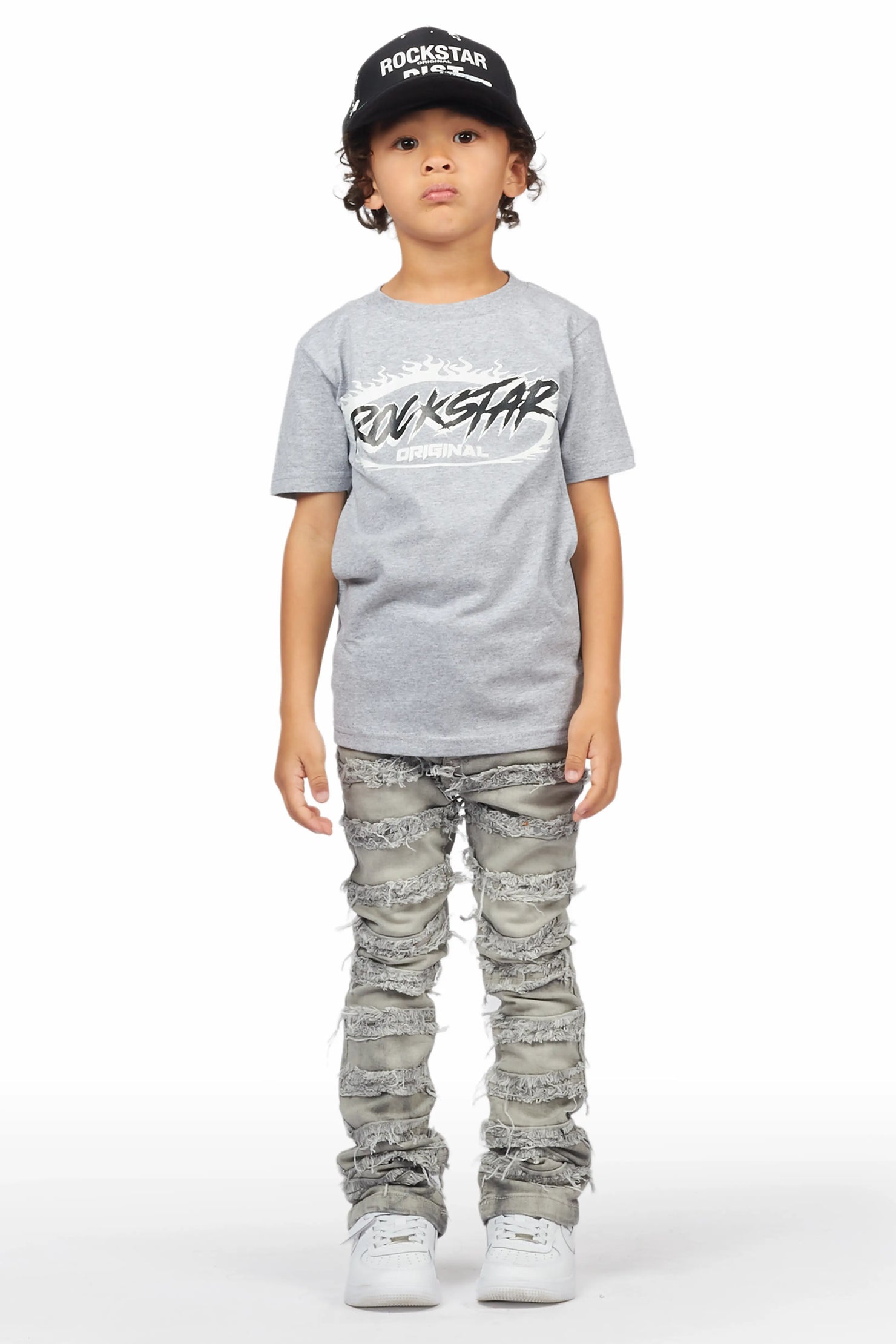Boys Ochoa Grey T-Shirt/Skinny Stack Flare Jean Set
