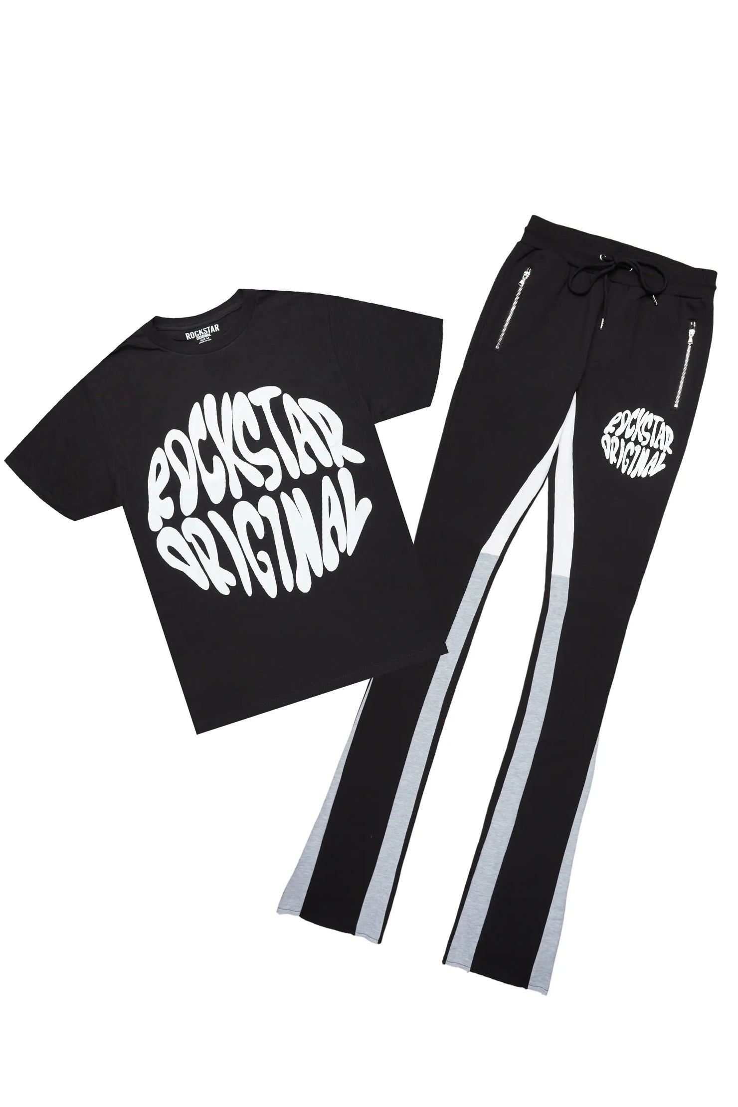 Thierry Black T-Shirt/Super Stacked Flare Track Pant Set