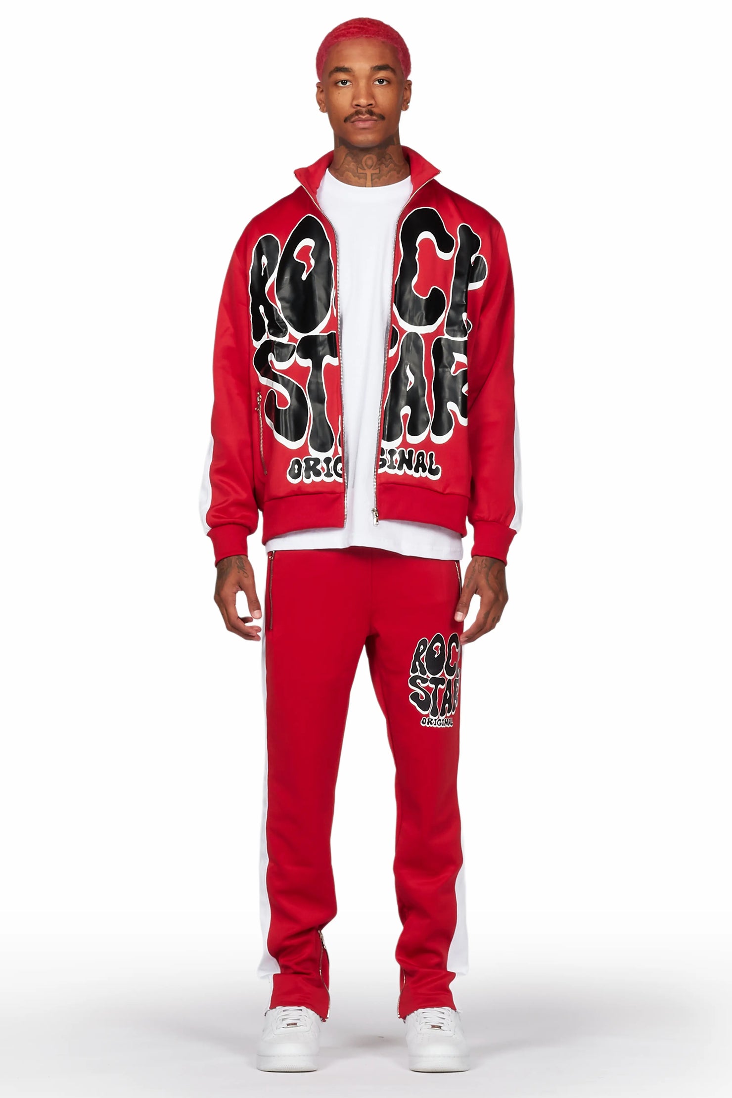 Warblen Red Tricot Slim Fit Track Set