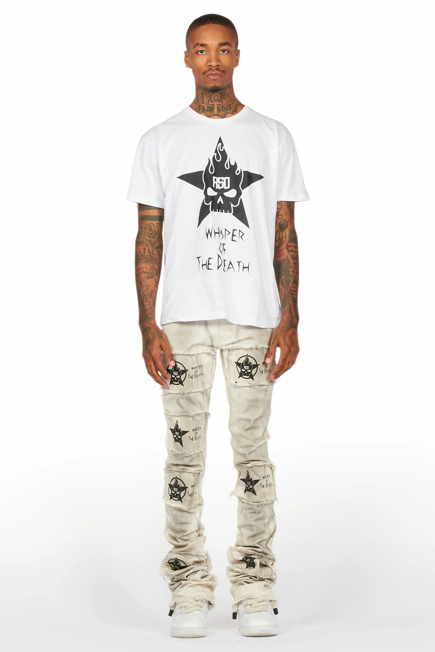Jadon White/Beige T-Shirt/Super Stacked Flare Jean Bundle