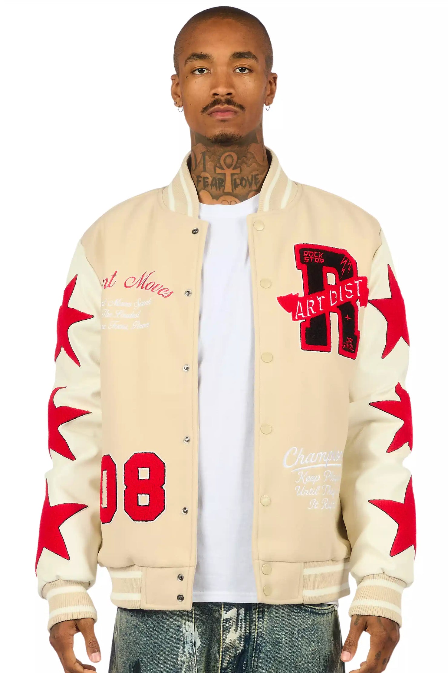 Zadok Beige Varsity Jacket