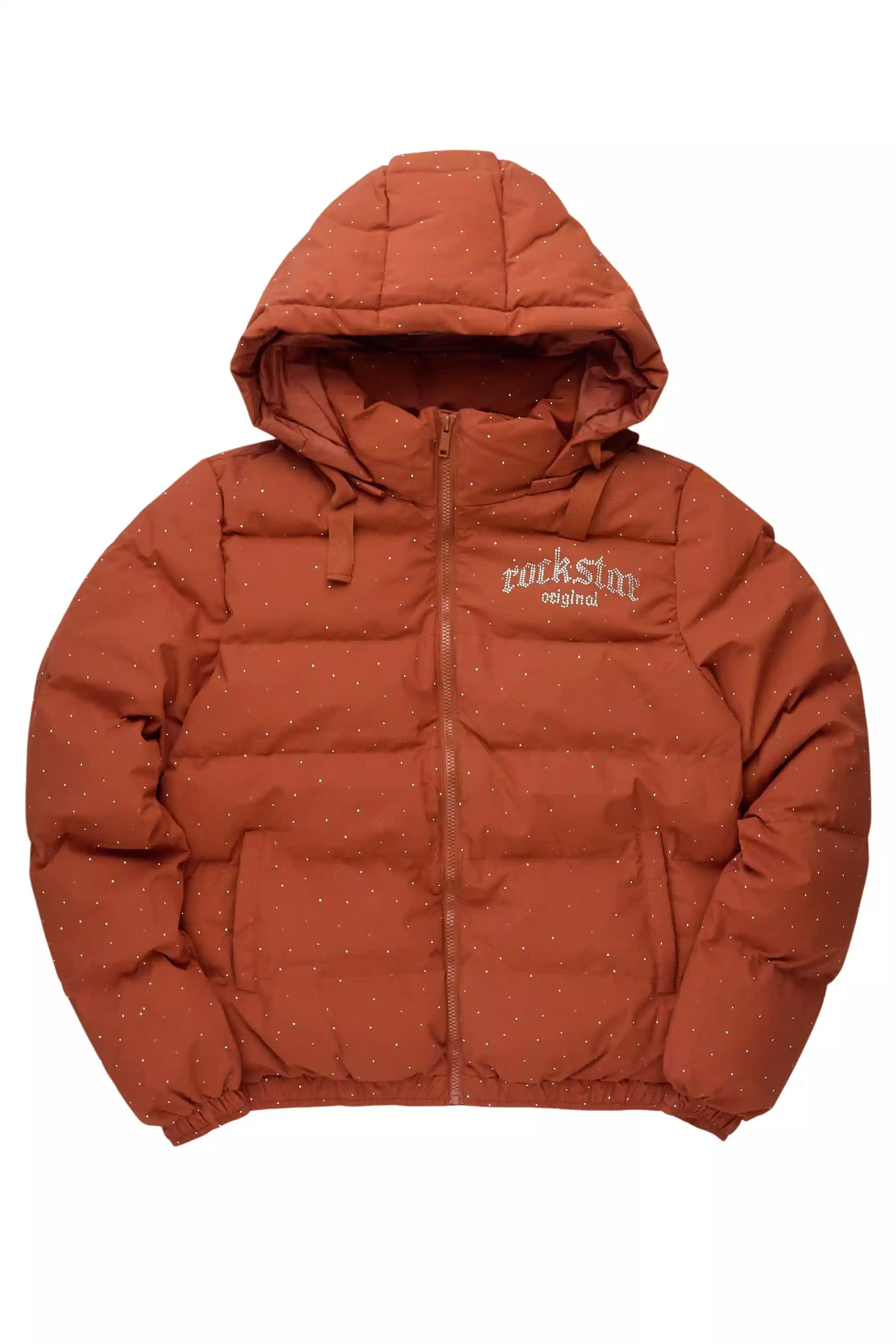 Onellia Mocha Rhinestone Puffer Jacket