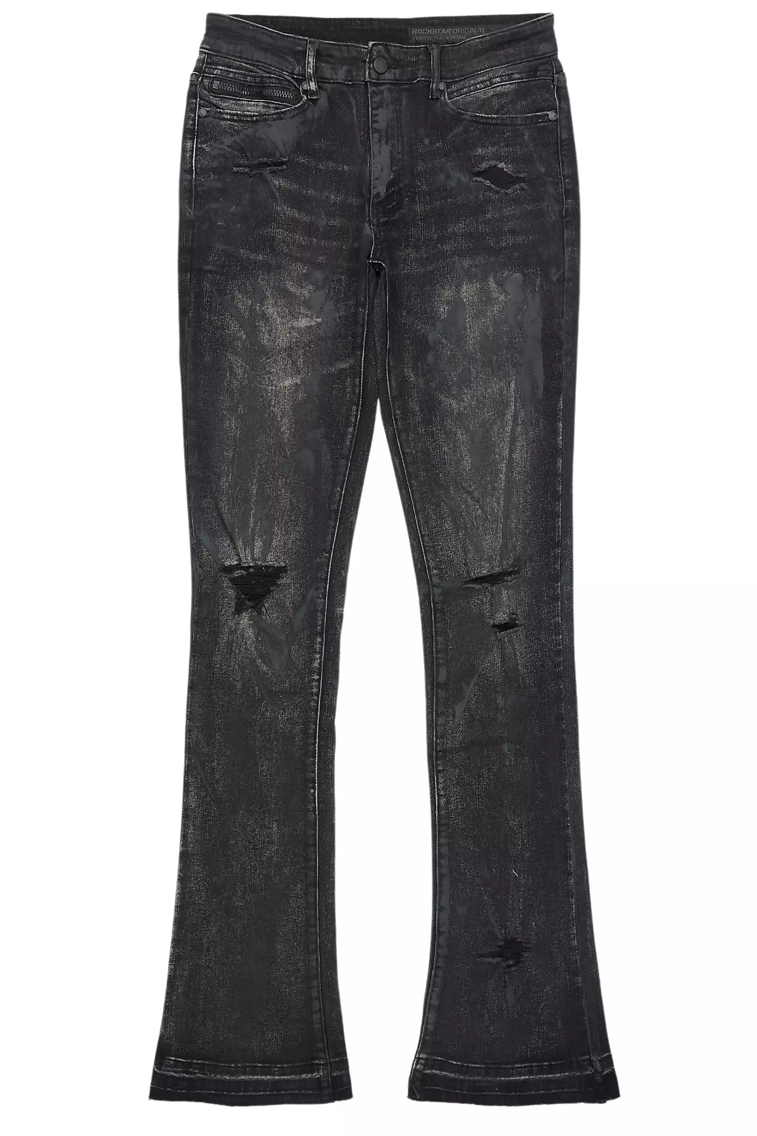 Inkspill Grey Oil Wash Stacked Flare Jean