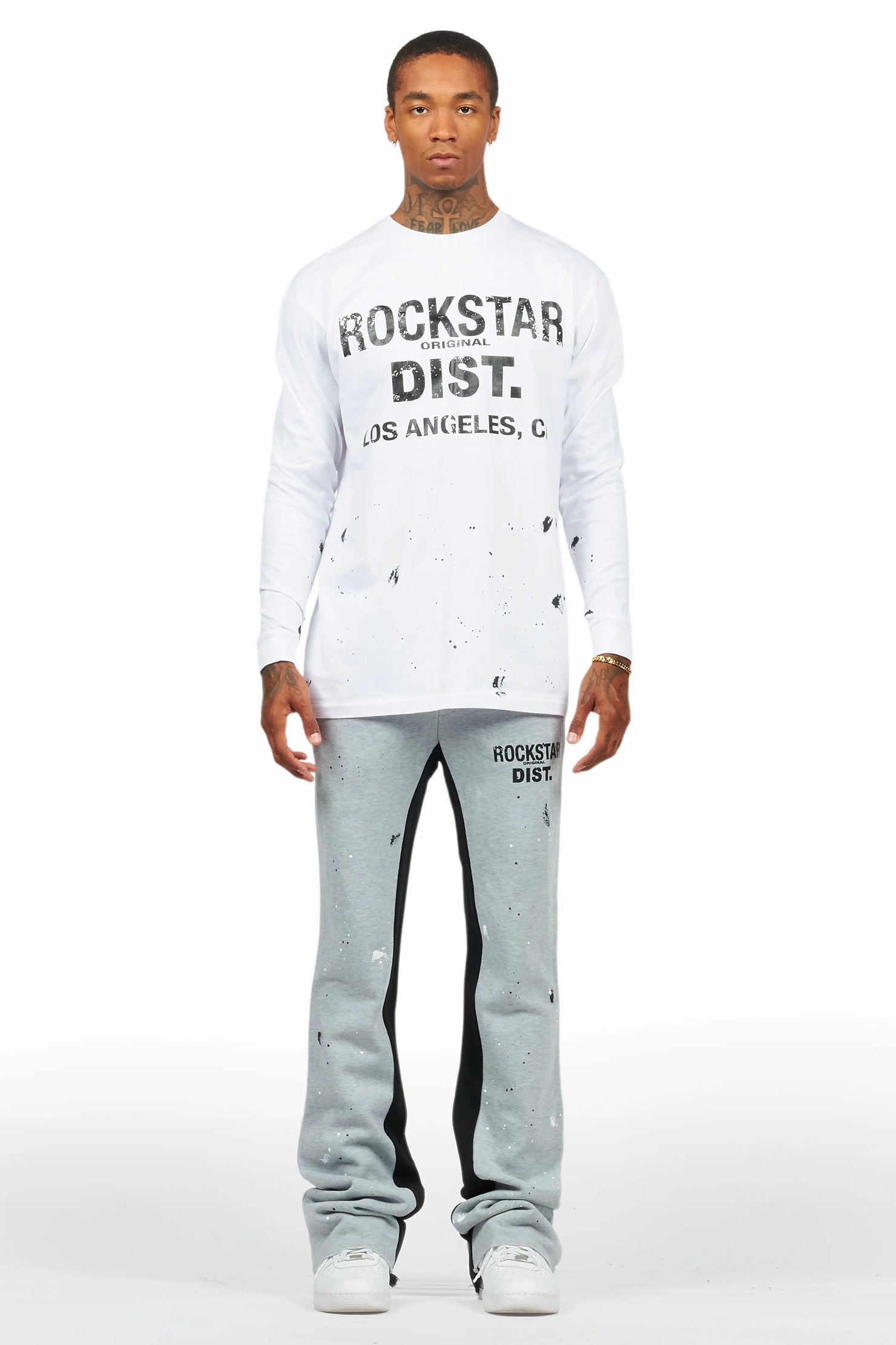 Scottie White/Grey Long Sleeve T-Shirt/Baggy Pant Set