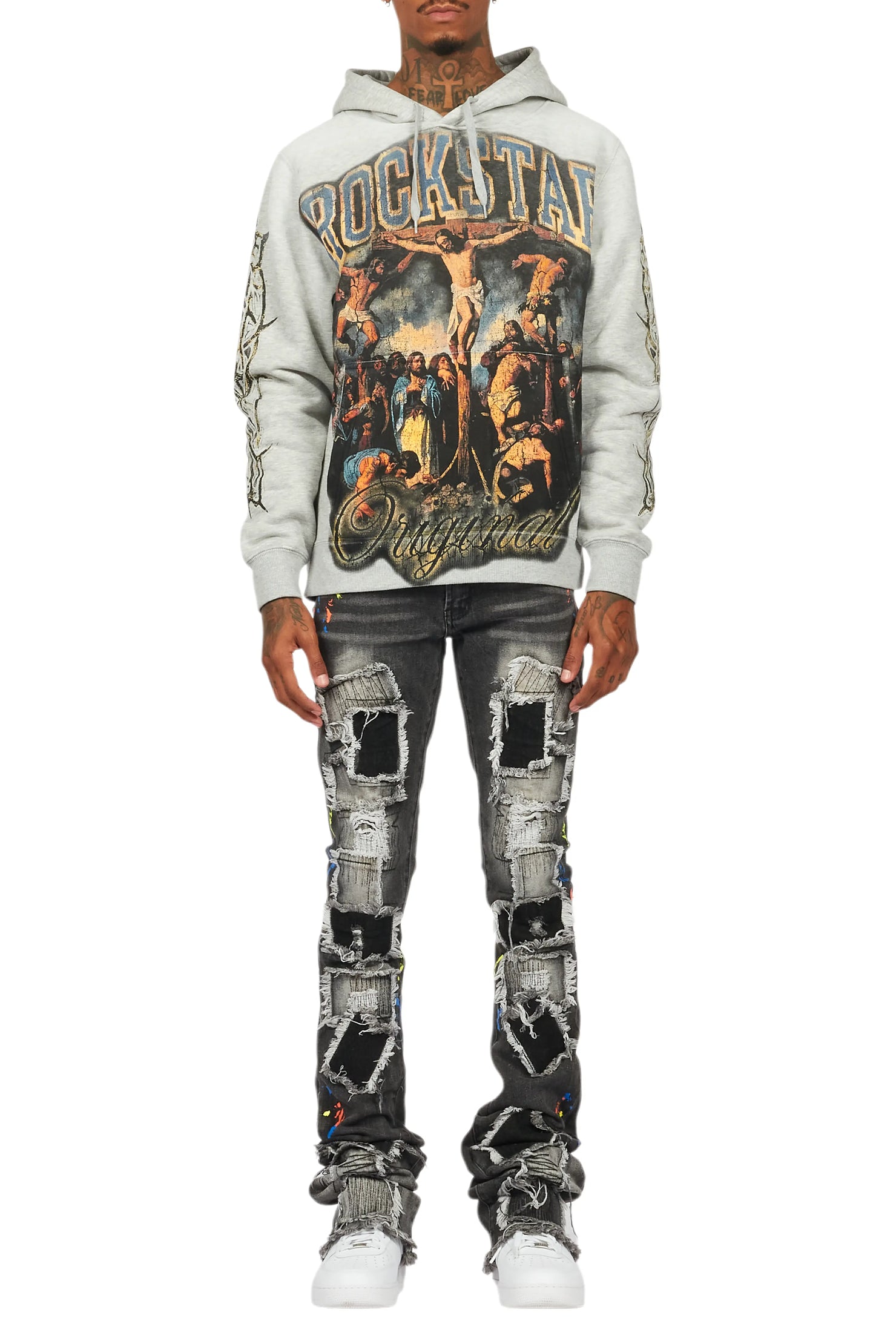 Waller Heather Grey Hoodie/Super Stacked Flare Jean Bundle