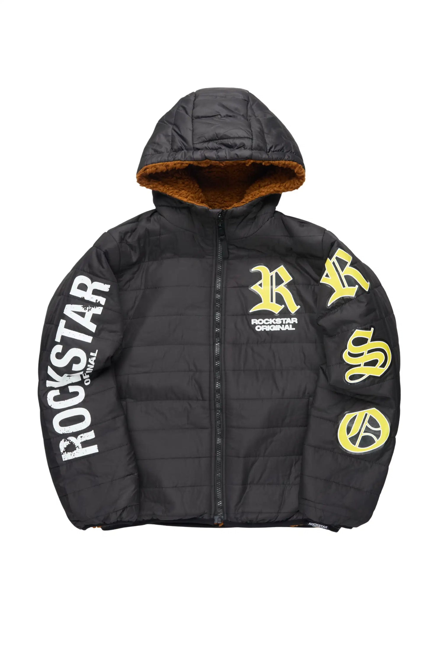 Boys Daegan Black/Brown Reversible Fur Puffer Jacket