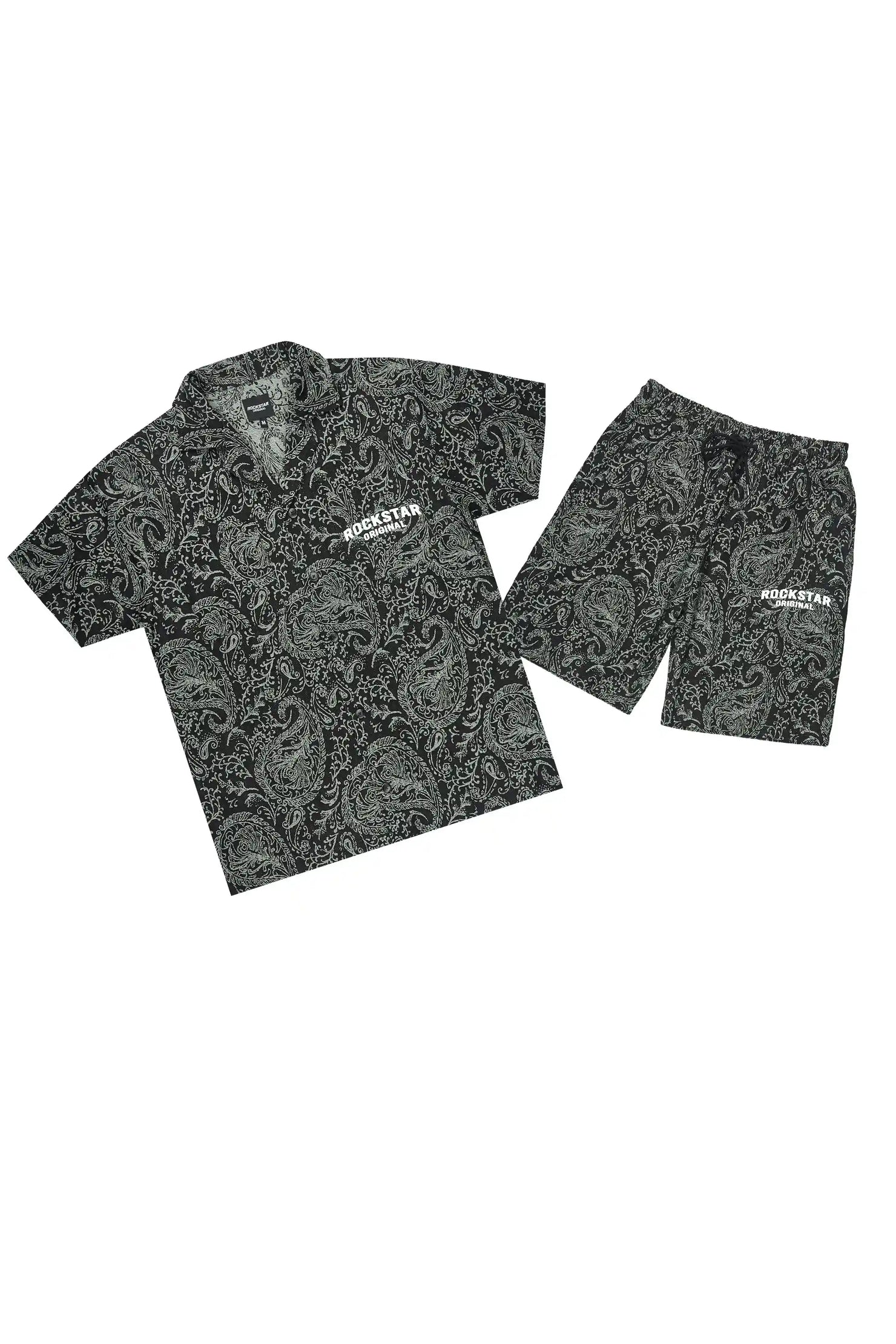 Franklin Black Button Down Shirt/Short Set