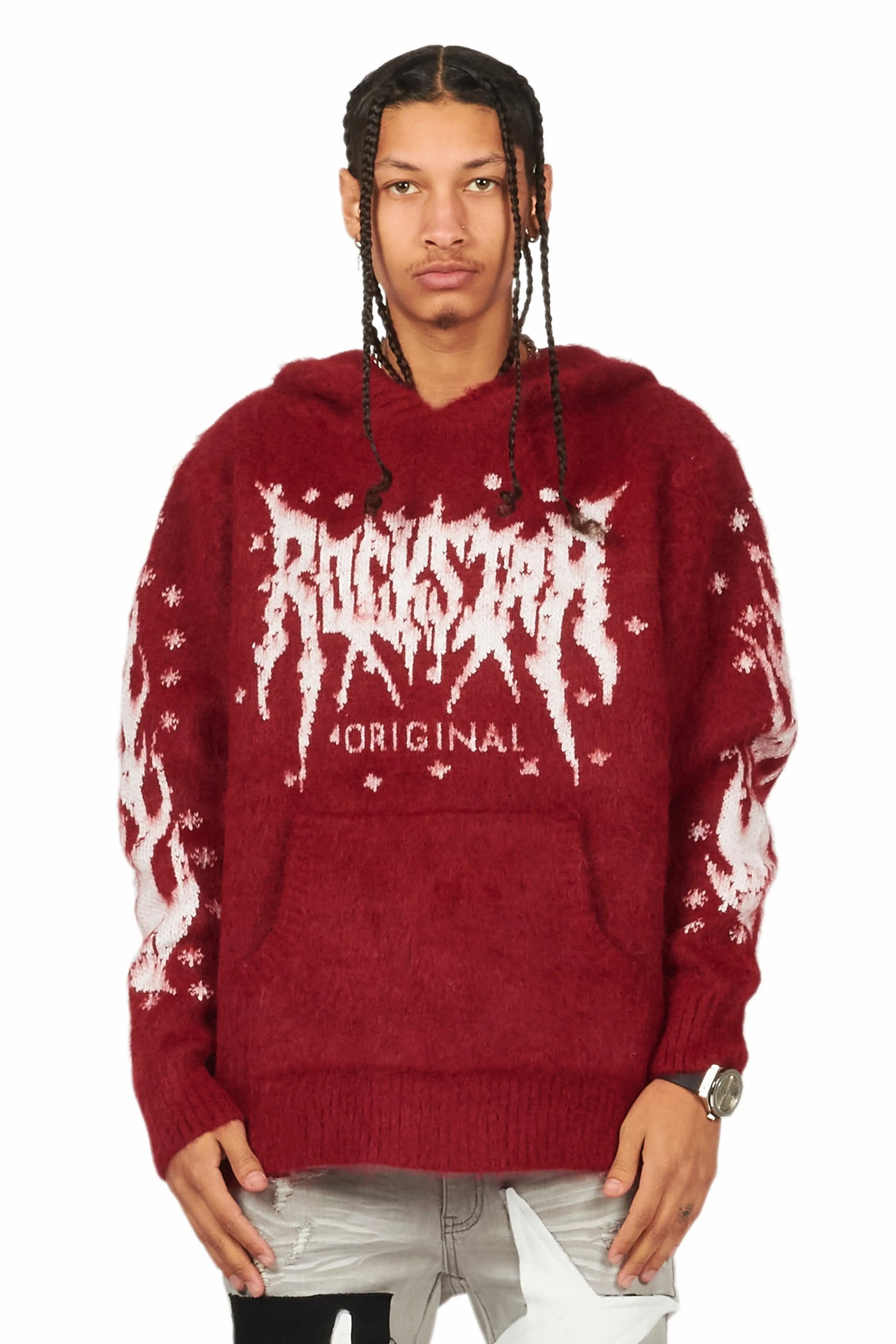 Raymond Red Graphic Knitted Mohair Hoodie