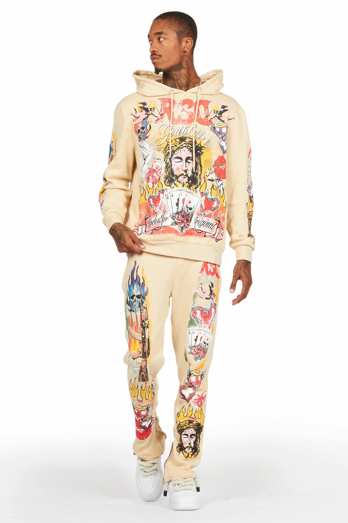 Germain Beige Slim Fit Hoodie Track Set