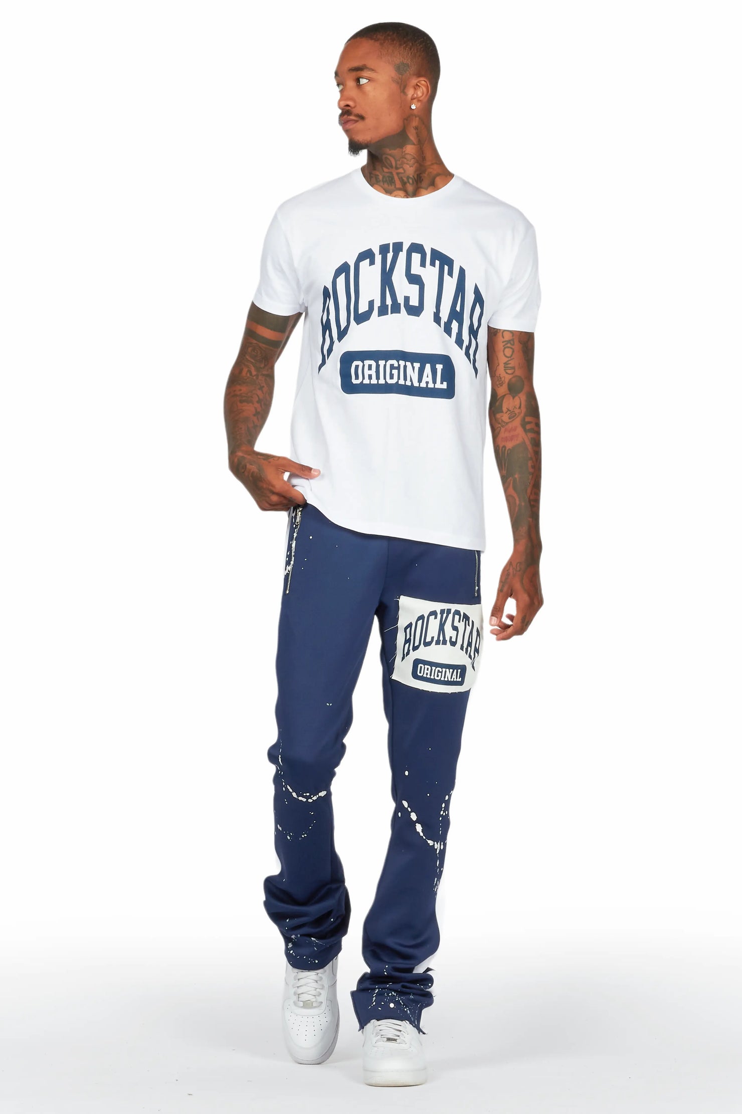Daxx White/Navy T-Shirt/Stacked Flare Track Set