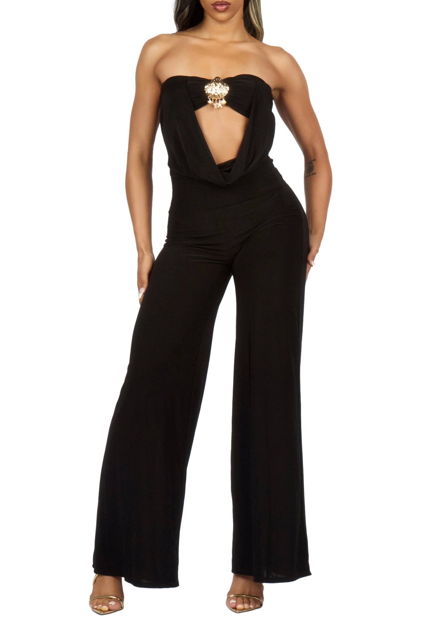 Drama-tic Black Strapless Cut-Out Jumpsuit