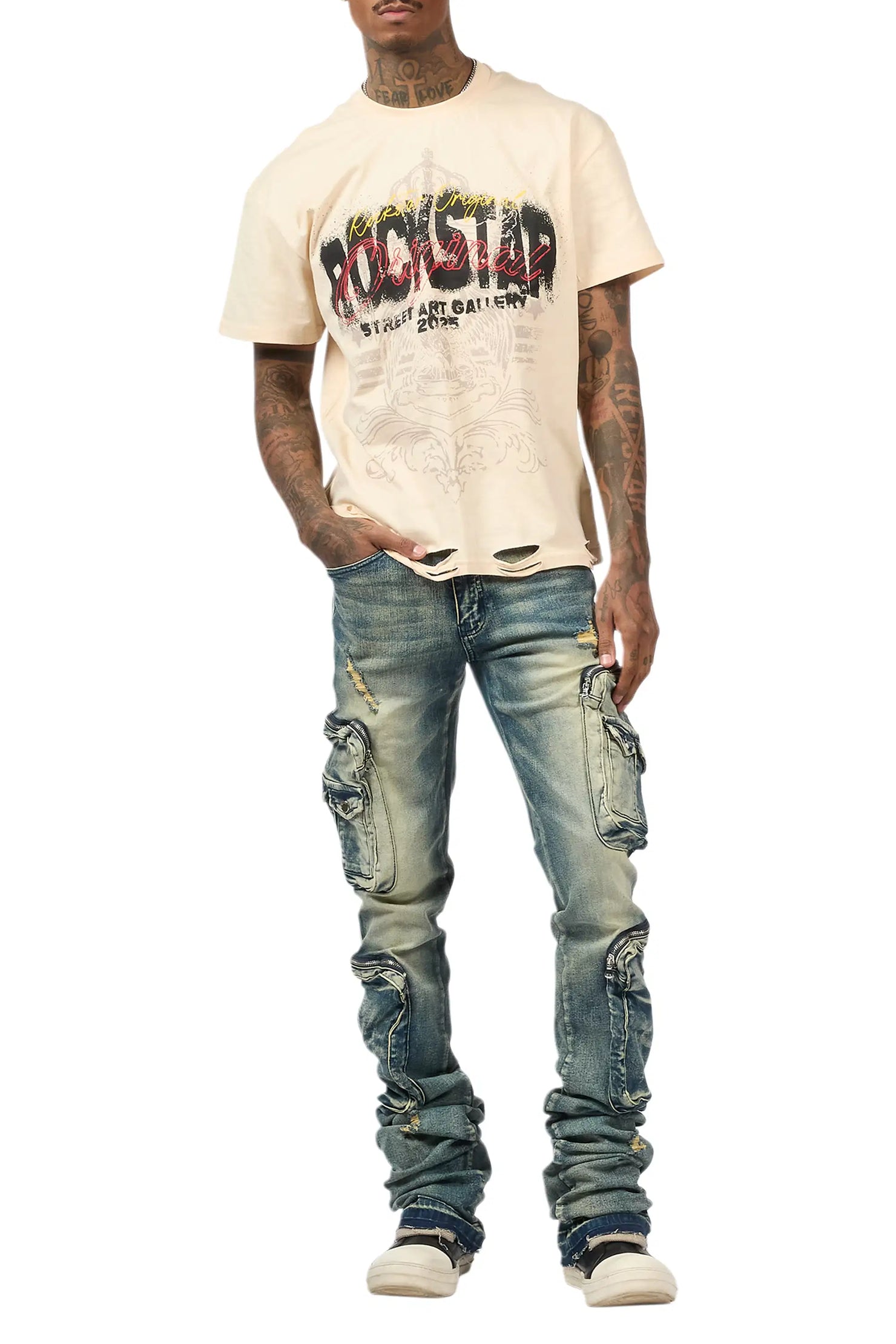 Allen Tint Blue Super Stacked Flare Jean