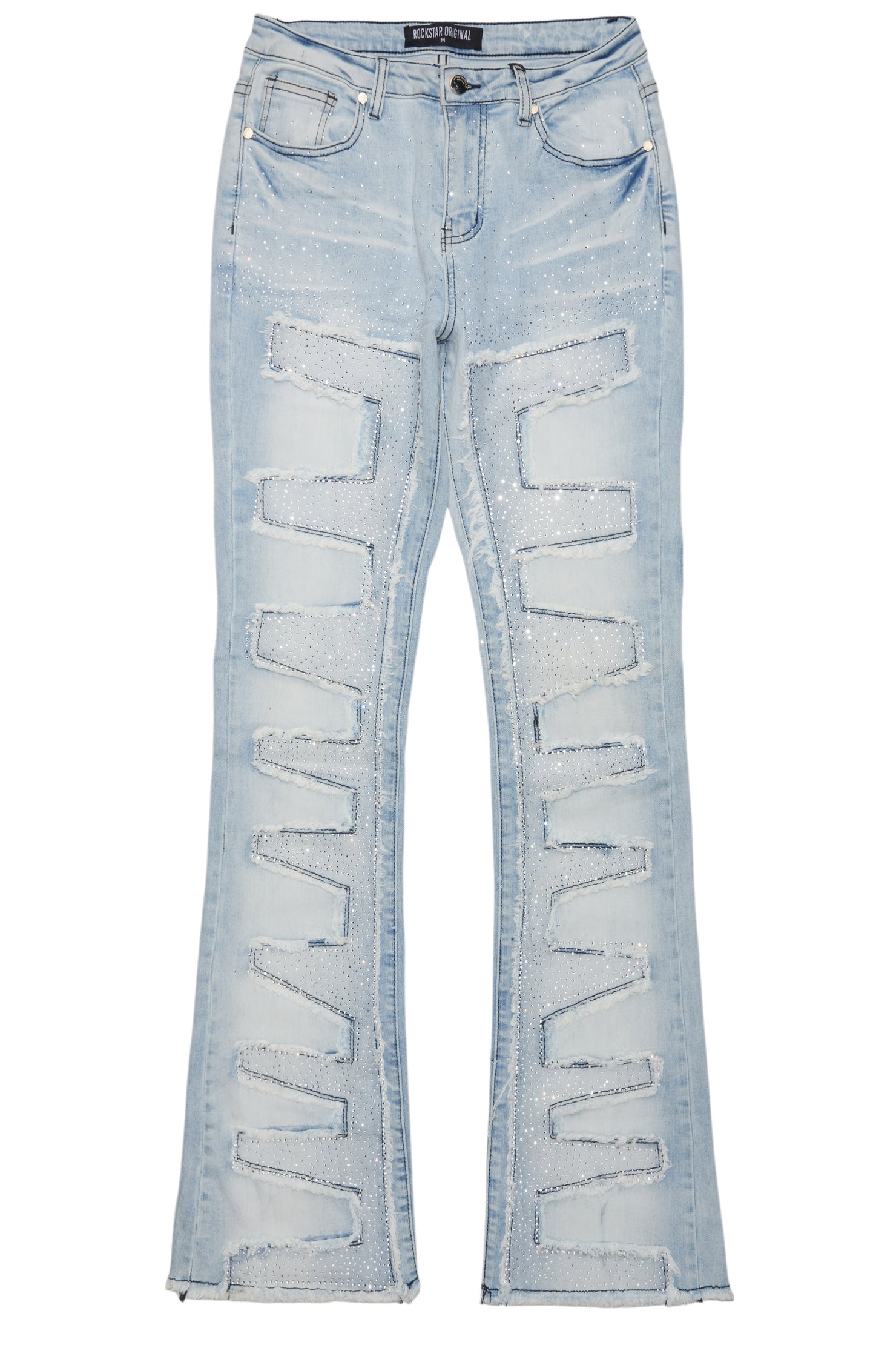 Zariyah Rhinestone Light Wash Stacked Flare Jean