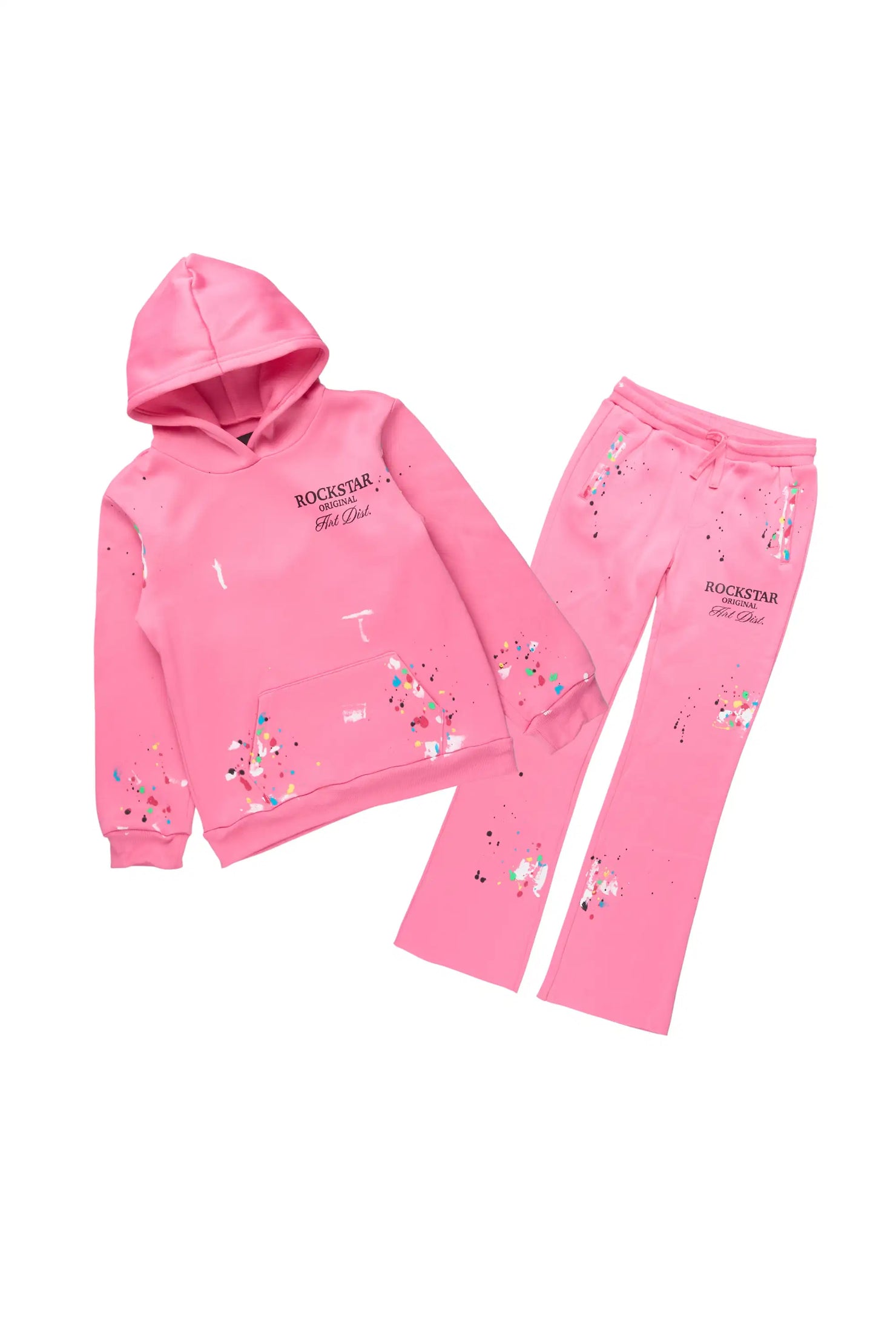 Girls Rockstar Art Dist. 2.0 Bubblegum Hoodie/Stacked Flare Track Set