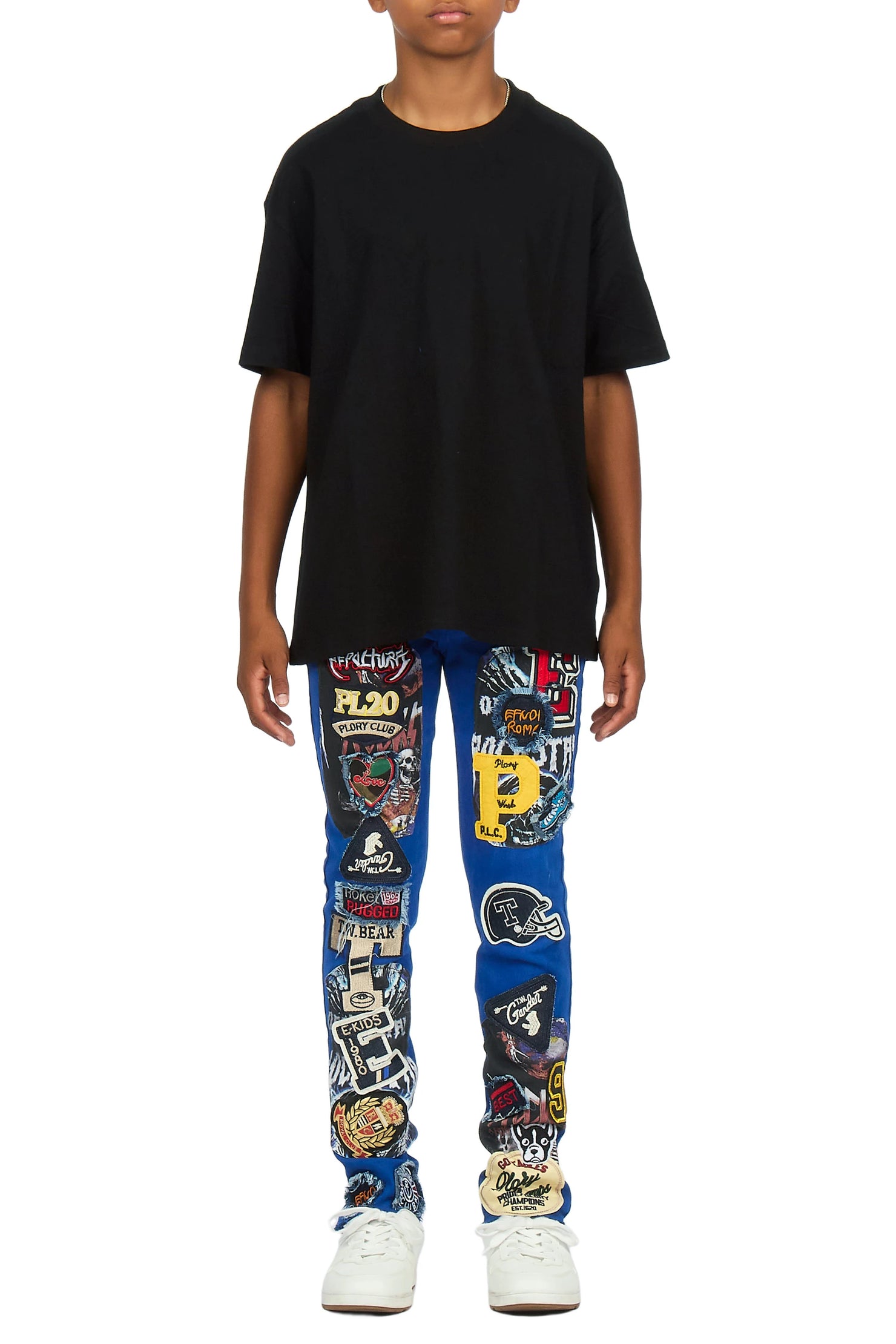 Boys Espen Royal Blue Slim Patchwork Jean