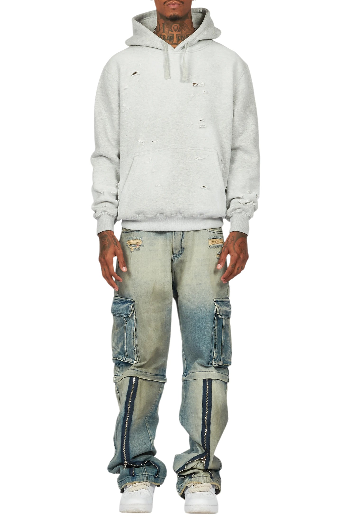 Baki Heather Grey Distressed Hoodie