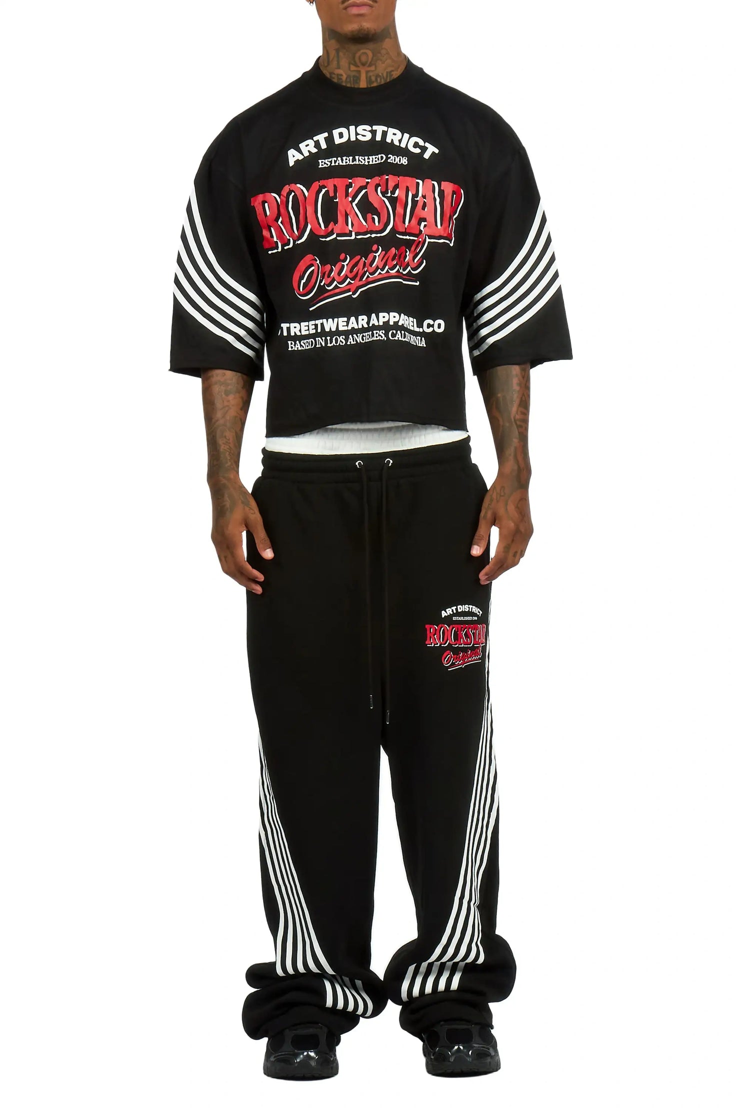 Soe Black T-Shirt/Double Waisted Relaxed Track Set
