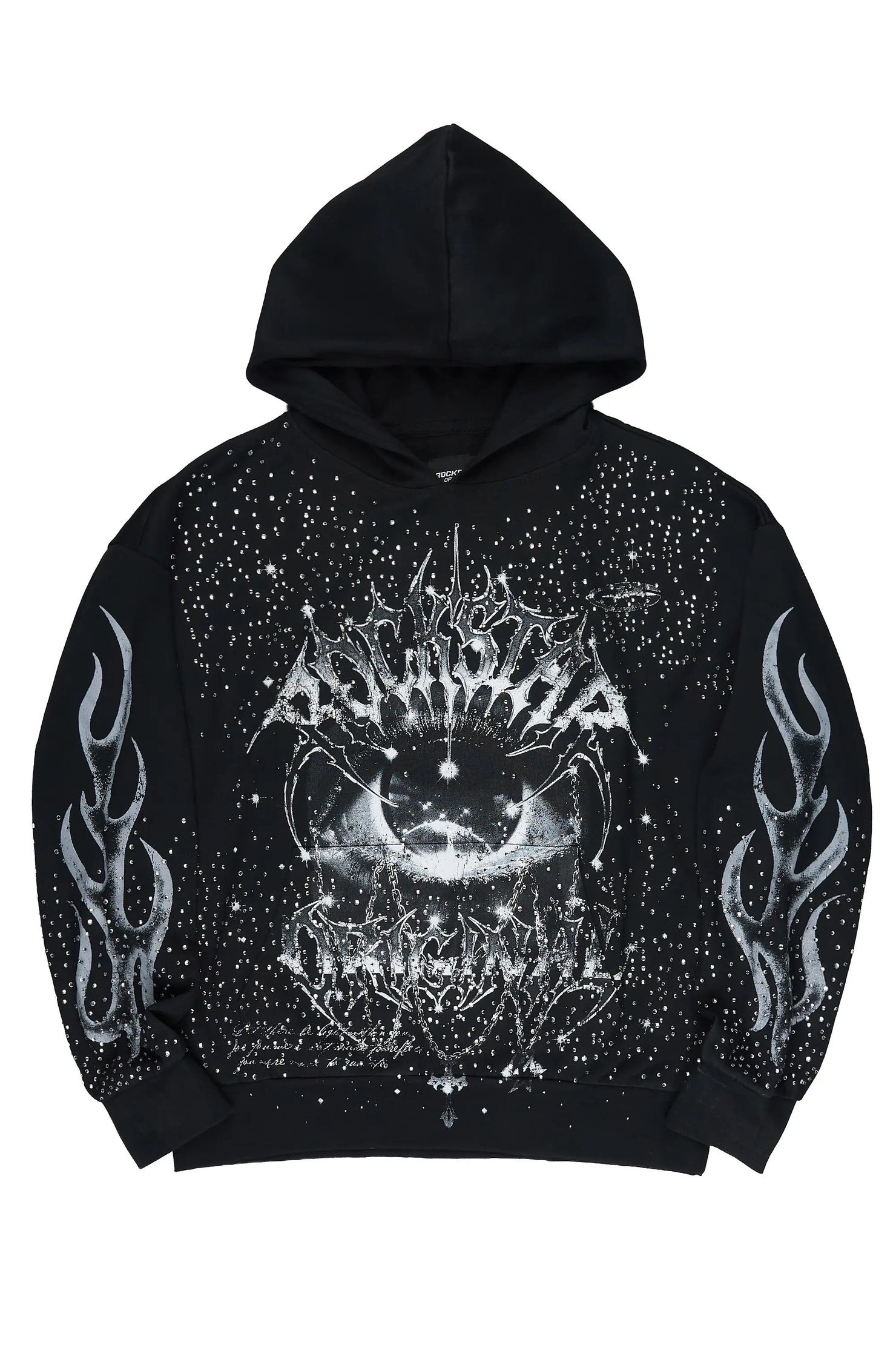 Malykz Black Rhinestone Graphic Hoodie