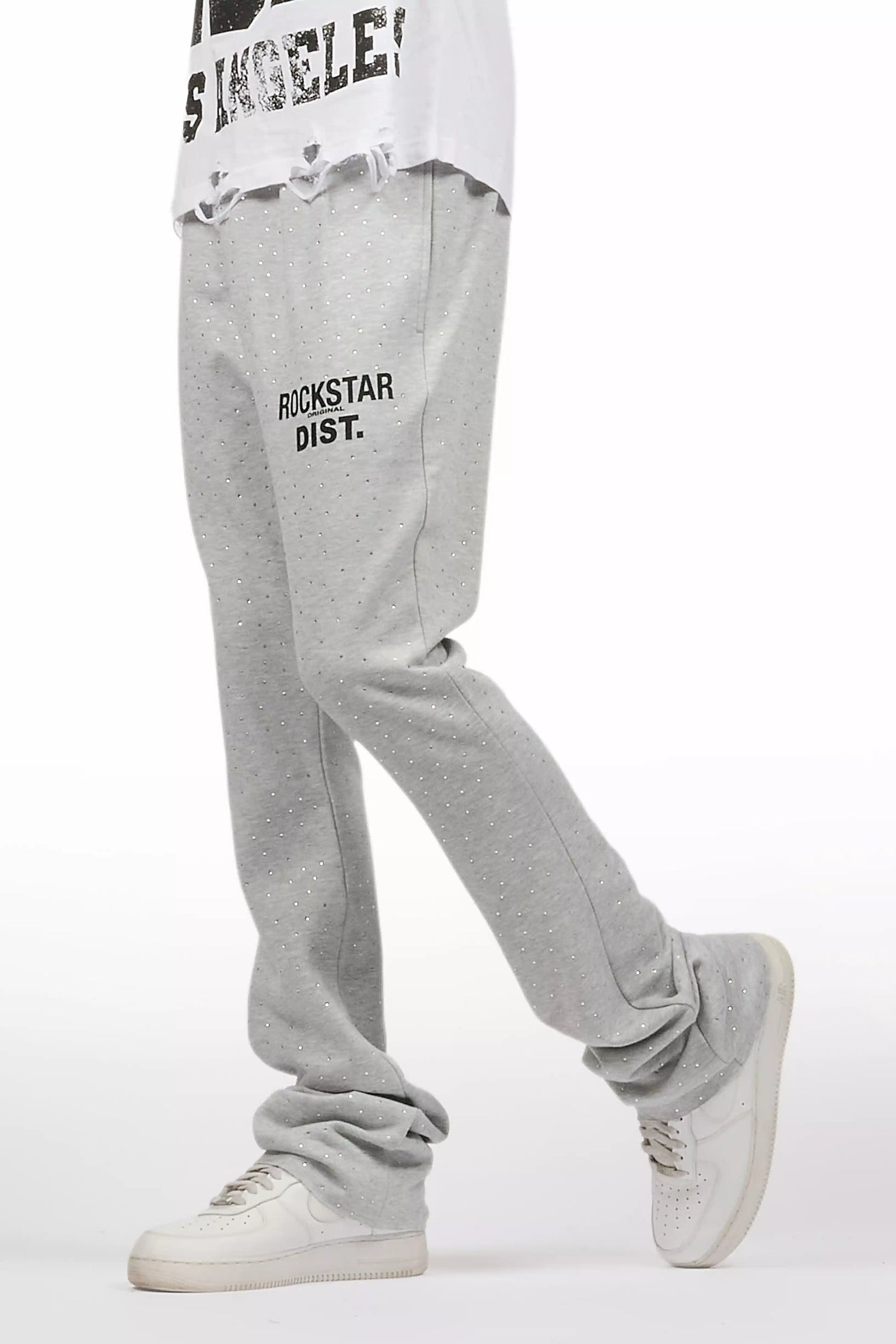 Alpine Rhinestone Heather Grey Stacked Flare Pant