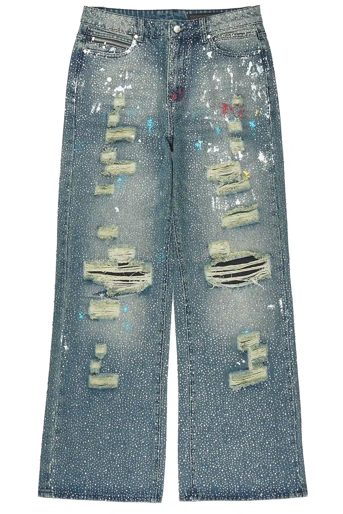 Hendrix Dark Blue Rhinestone Painter Baggy Fit Jean