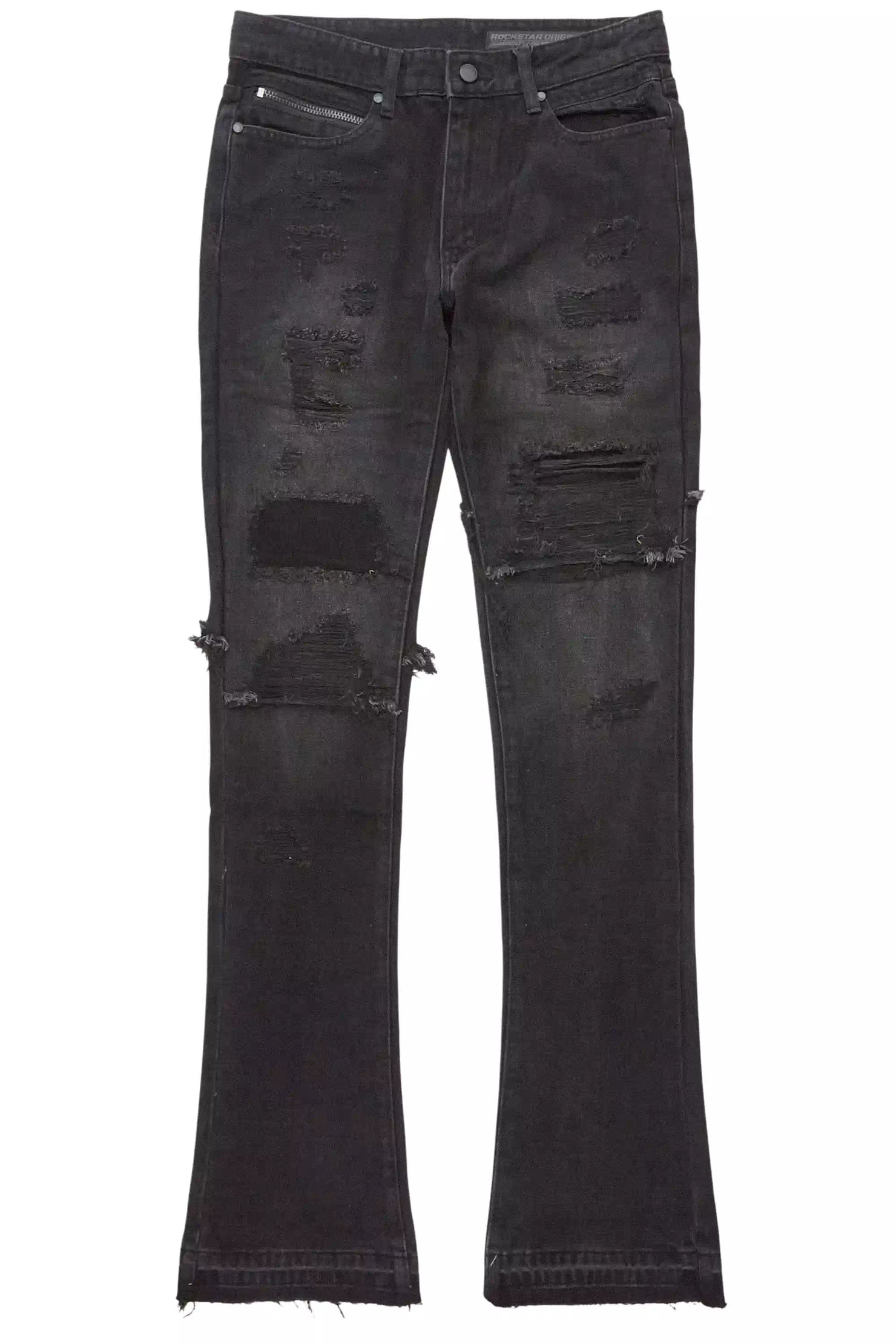 Foreign Dark Grey Wash Stacked Flare Jean